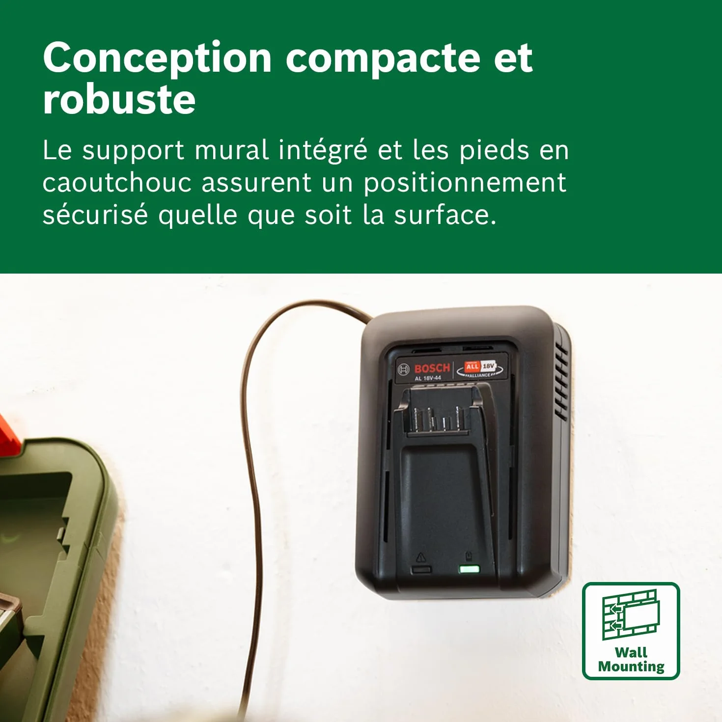 Bosch Chargeur Rapide AL 18V-44 18V Système 2,0-6,0 Ah avec Support Mural