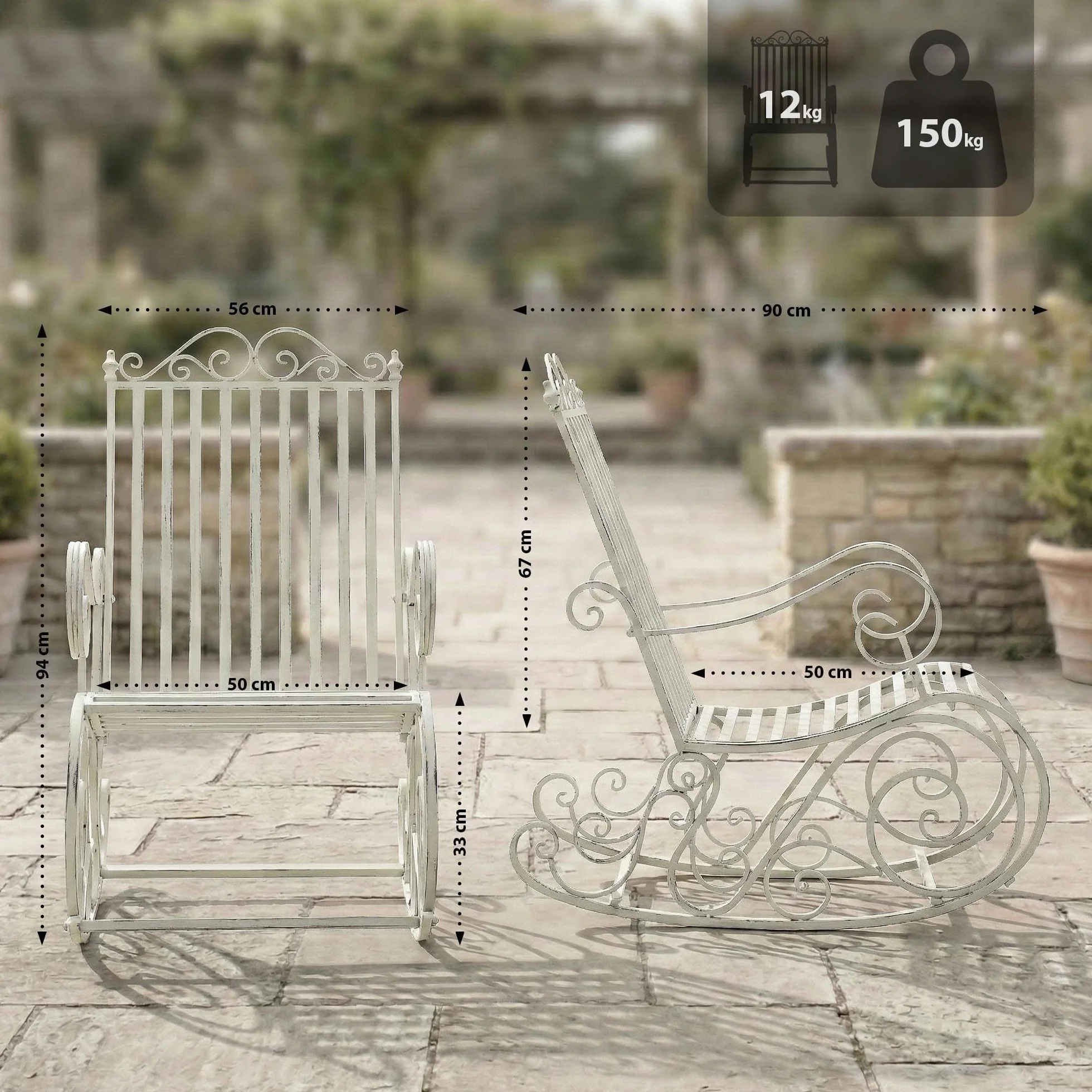 CLP Fauteuil à Bascule Relaxant Smilla, résistant aux intempéries pour Jardin, Ergonomique, Style Maison de Campagne, Fauteuil d'extérieur, Couleur:Blanc Antique