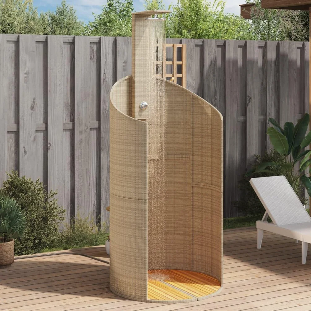 vidaXL Douche d'Extérieur Résine Tressée Bois Acacia Beige