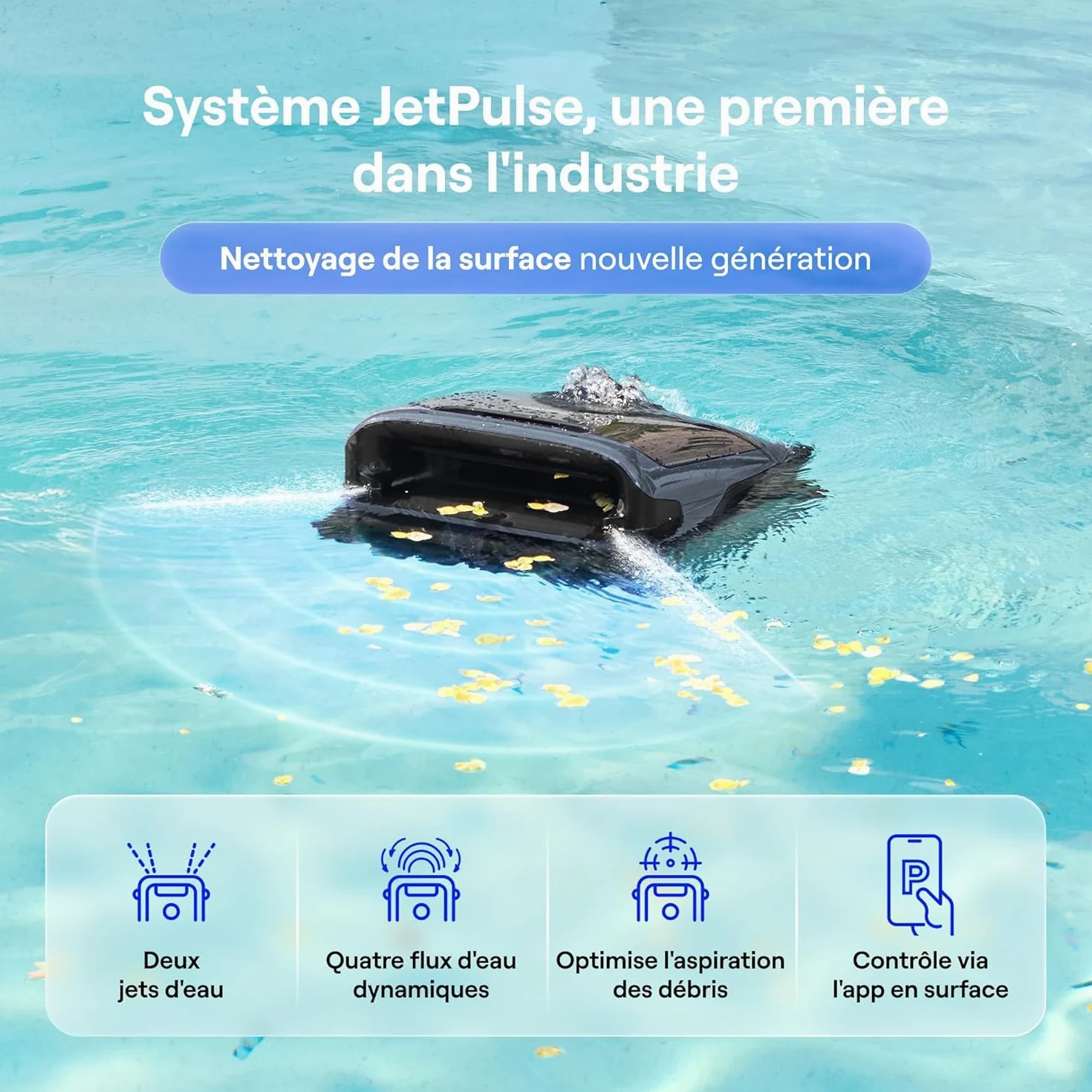Beatbot Sora 70 Robot Piscine, aspirateur Piscine 4-en-1, 25700 LPH, stationnement Intelligent Surface de l'eau, capacité 6 L pour débris, Batterie 10000 mAh, pour piscines jusqu'à 300 m², Bleu