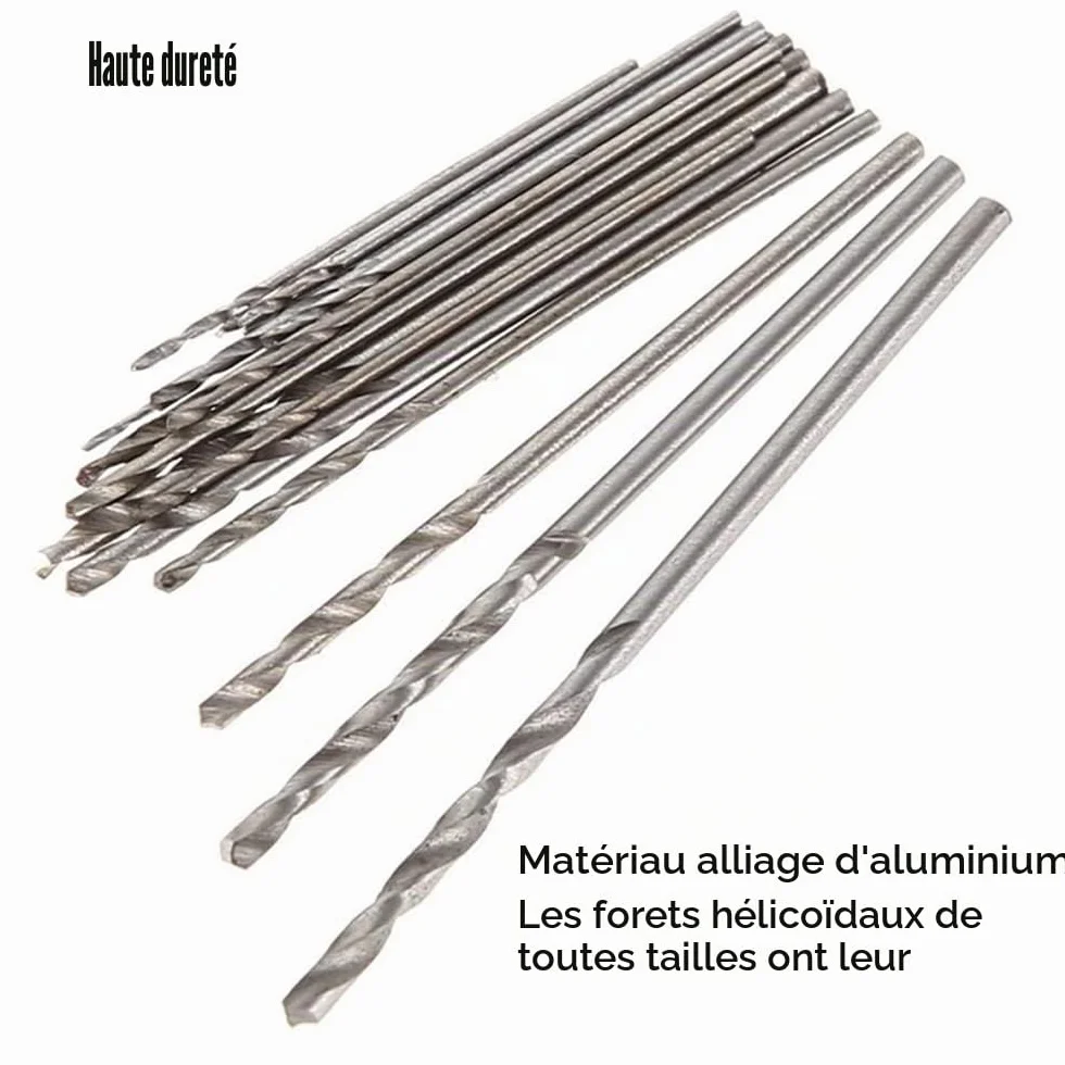 Mini-forets hélicoïdaux HSS 0,3-1,6 mm Lot de 20 pour PCB gravure métal CNC