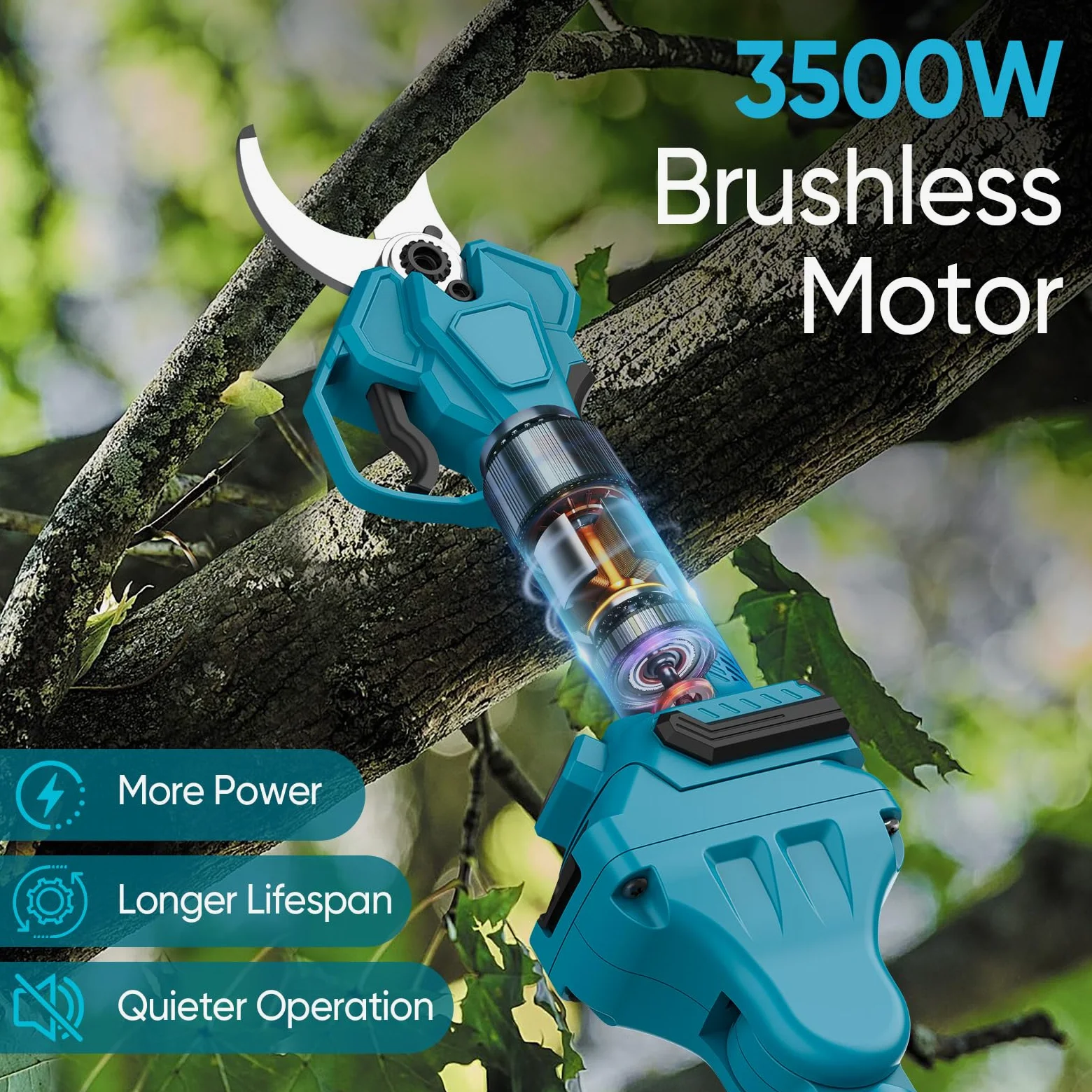 Sécateur Électrique Sans Fil avec Perche, 40MM Sécateur Électrique Télescopique avec 2 x 4,0Ah Batteries, Portée Maximale 1,6-2,8M, Moteur Brushless 1000W, Sécateur à Batterie pour Jardinage/Arbres