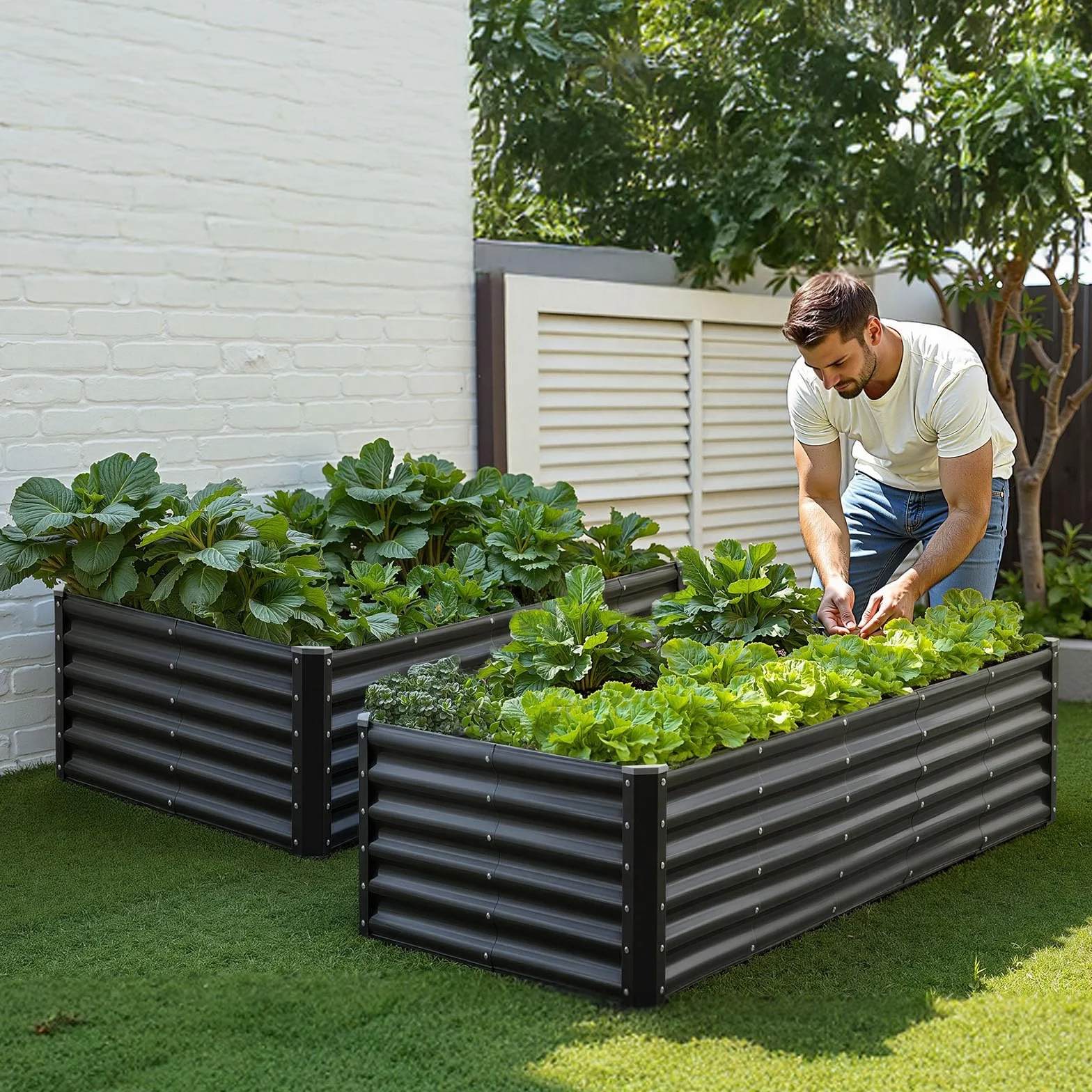 VEVOR Potager Surélevé Métal 180x90x43 cm Carré Galvanisé Lit de Jardin Fond Ouvert Gris Foncé