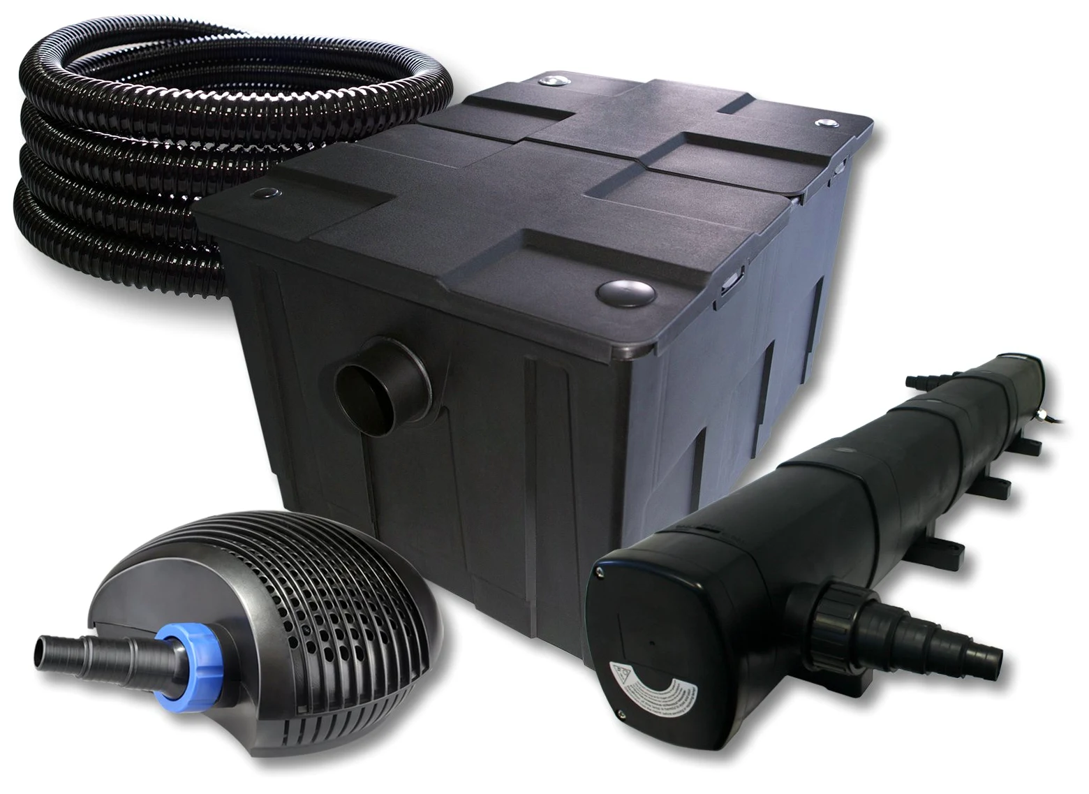 SunSun Kit complet: CBF-550 Filtre de bassin jusqu'à 60000 L Biologique, CTF-6000 SuperECO pompe de filtration 6000l/h 40W, CUV-272 lampe uv UVC Clarificateur avec 72W, 25m Tuyau 25 mm