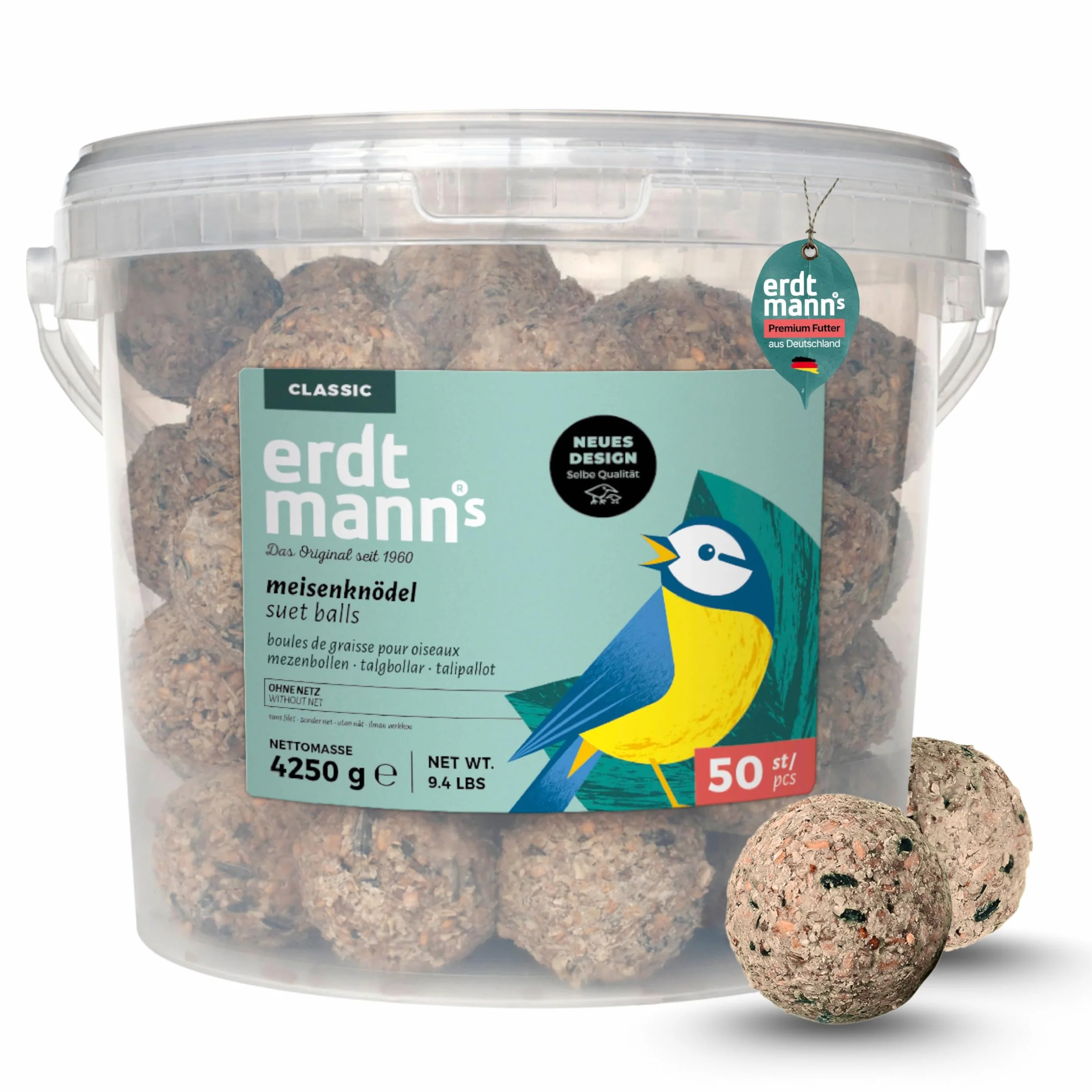 Erdtmanns Seau 50 Boules de Graisse sans Filets pour Oiseaux