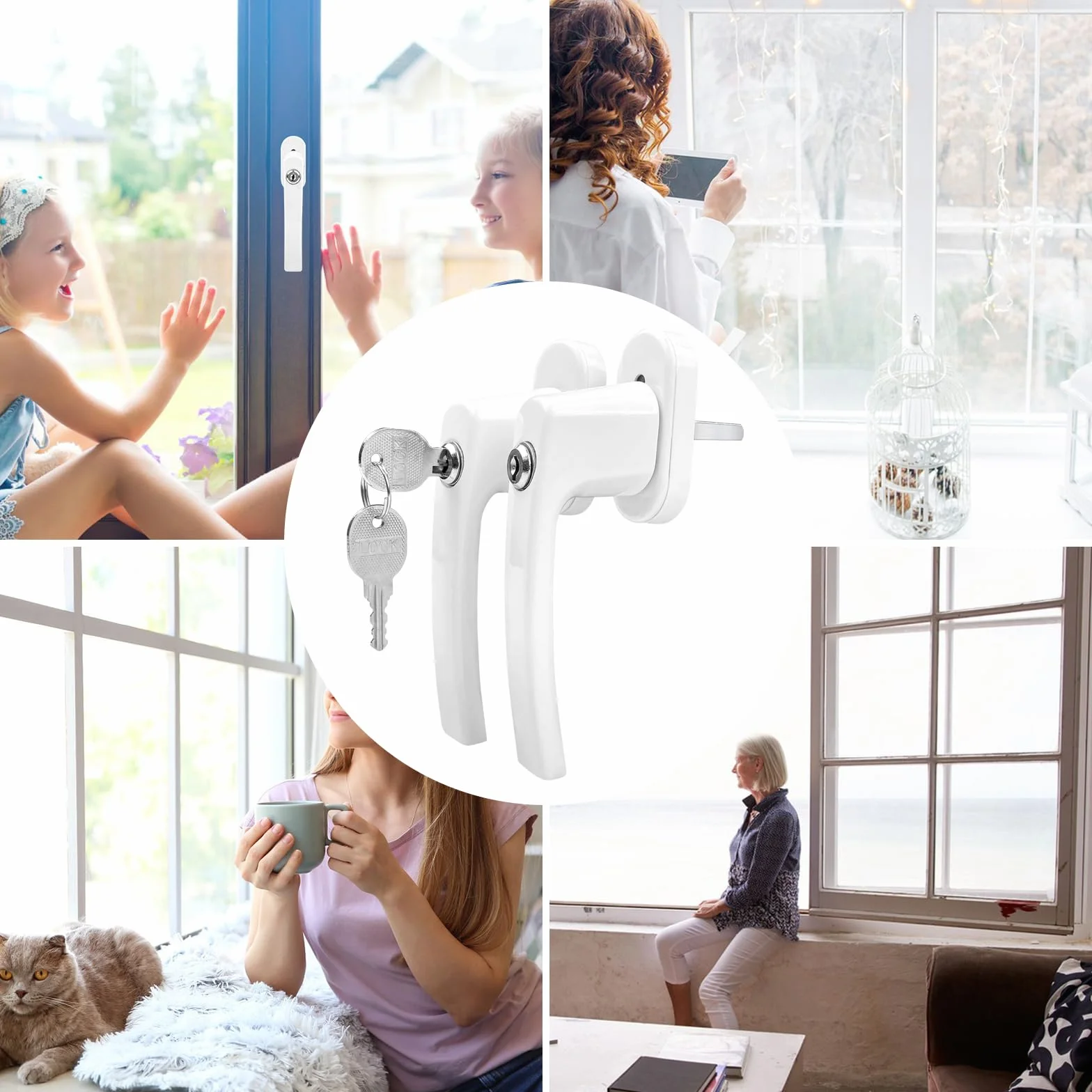 Avesteir Poignée de fenêtre à clé en Aluminium, Verrouillable pour Sécurité Enfant, Poignée de Porte avec Vis (Blanc)