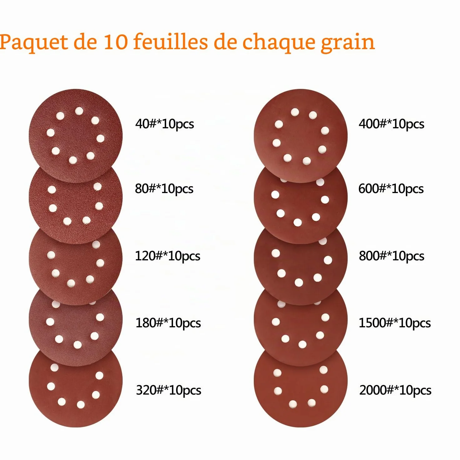 SPTA Disques Abrasifs 125mm 100pcs Grain 40-2000 Ponçage Polissage Meule d'Angle