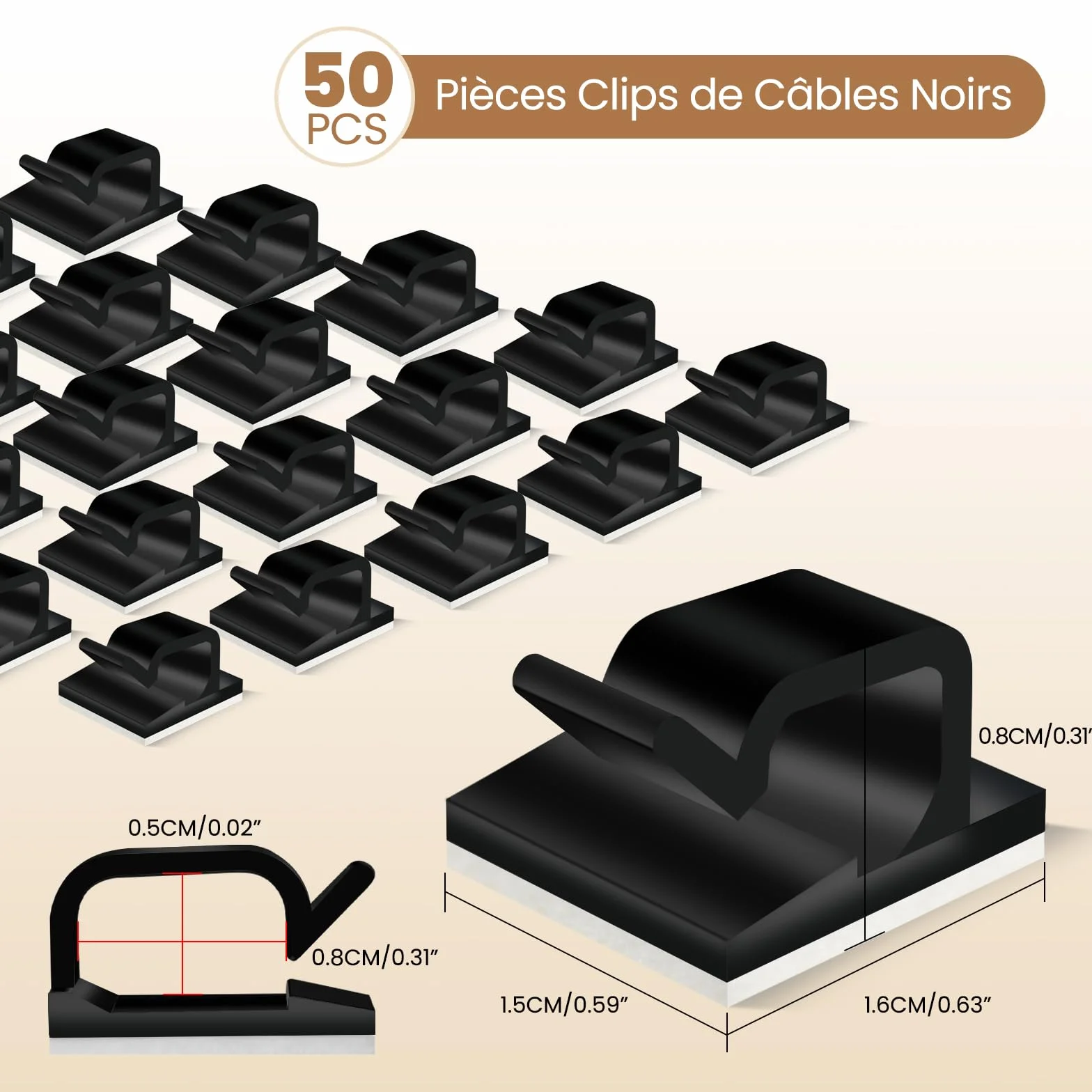 50 Pièces Attache Cable Adhésif, Clip Cable et Accroche Cable – Supports Gestion des Fils et Câbles Électriques, Noire