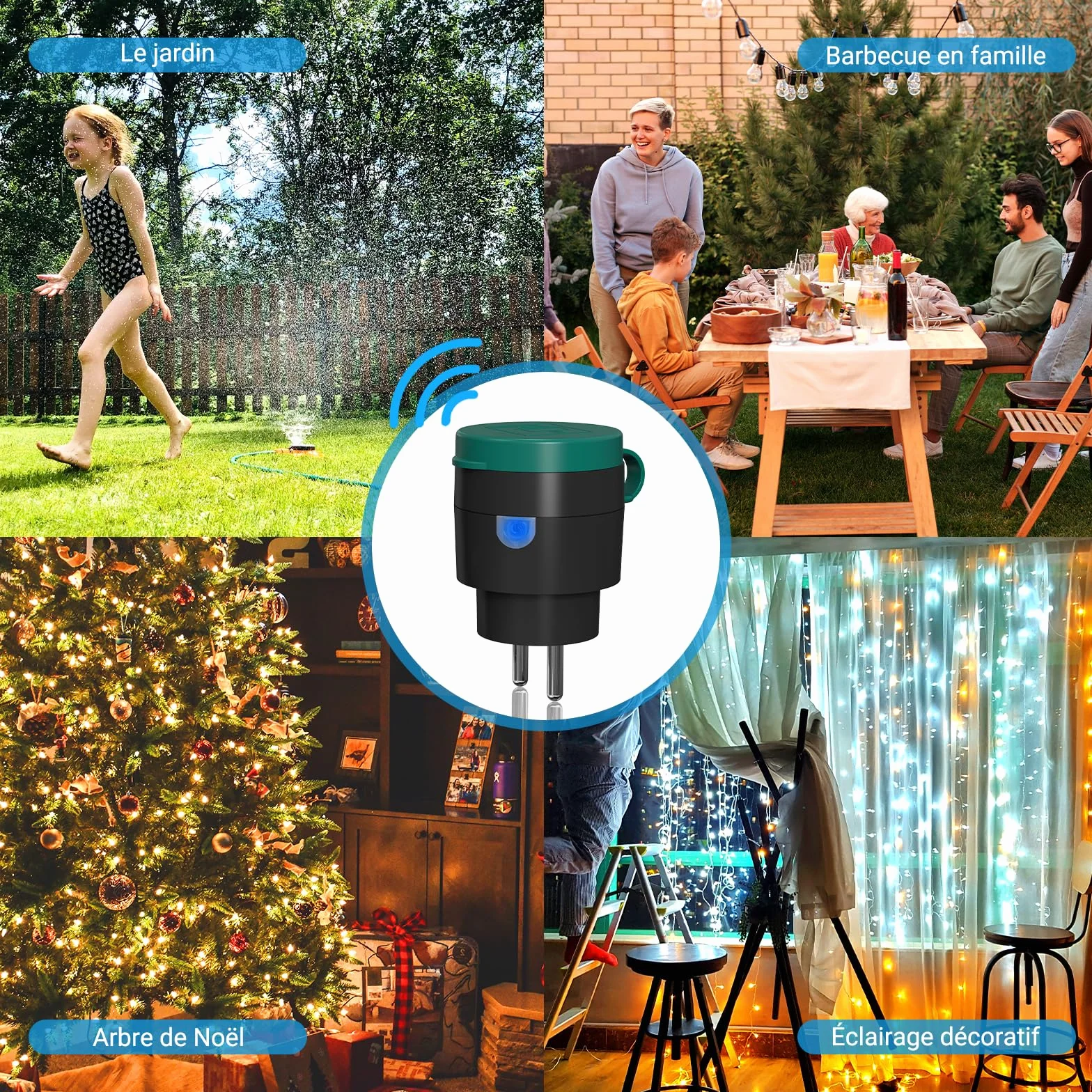 Prise connectée extérieure étanche WiFi 10A Type E IP44 compatible Alexa Google Assistant