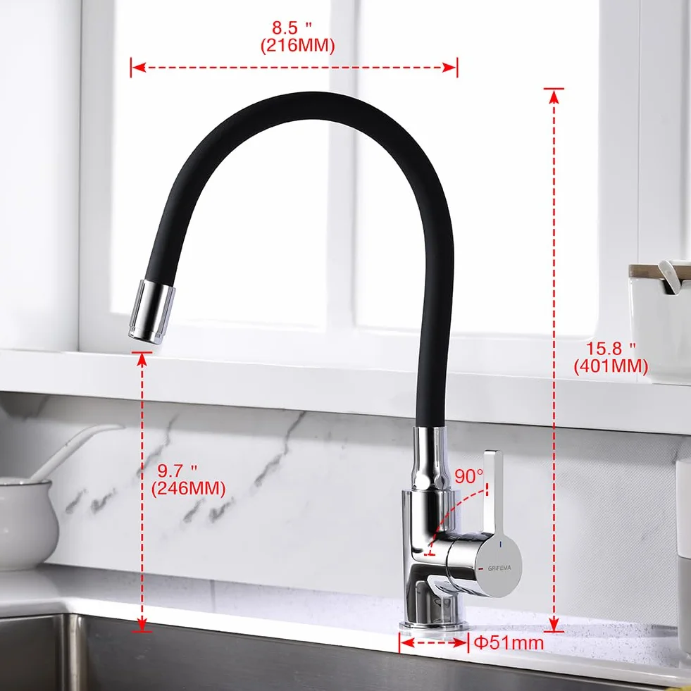 GRIFEMA Mitigeur Évier Bec Flexible Rotative 360° Chrome Noir G4002-2