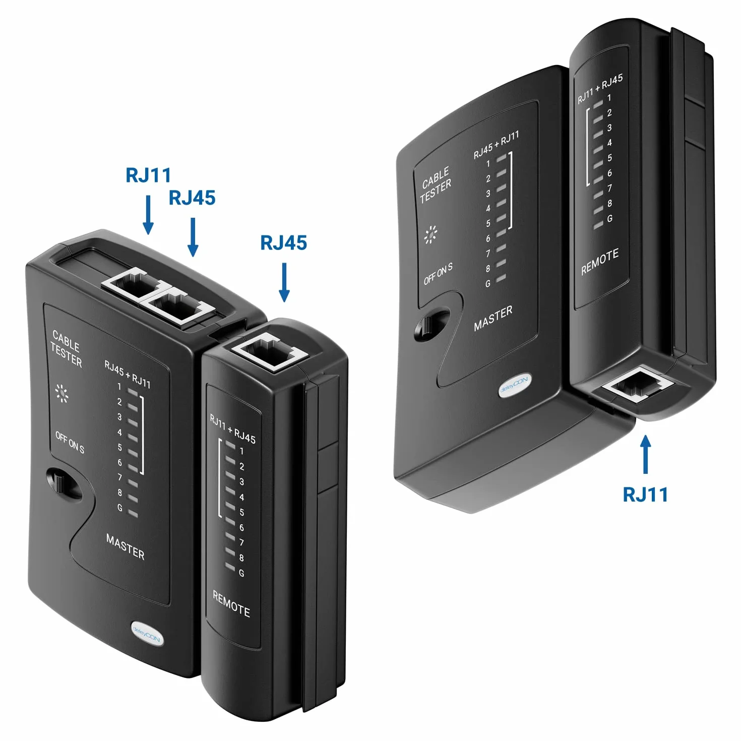 deleyCON Testeur de Câble Réseau RJ11 RJ12 RJ45 ISDN LAN CAT6 CAT7 CAT8 Noir