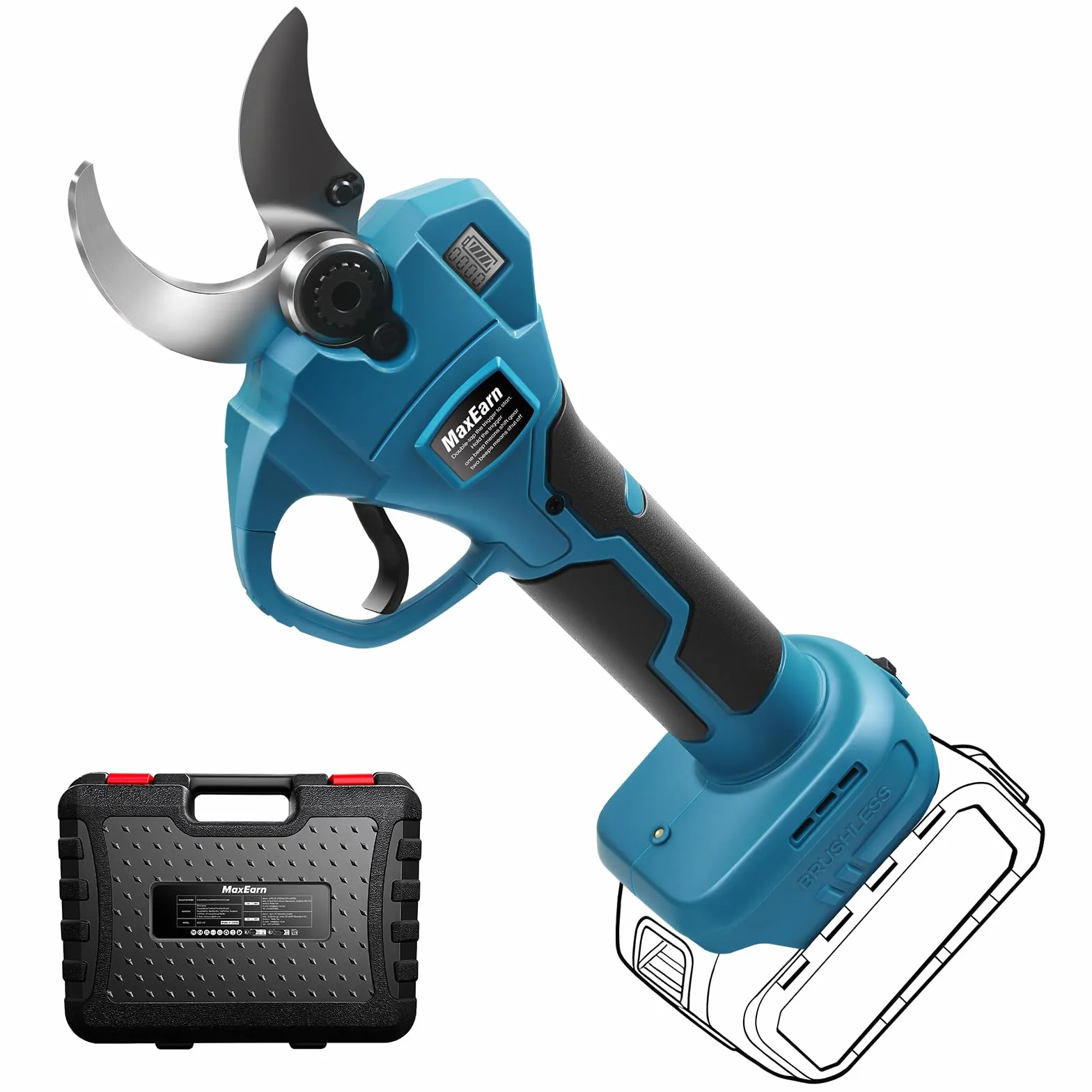 Sécateur électrique sans fil pour Makita 18 V, 40 mm, coupe maximale 65 mm, écran LCD, ciseaux électriques avec étui pour élagage des arbres et arbustes (sans batterie)