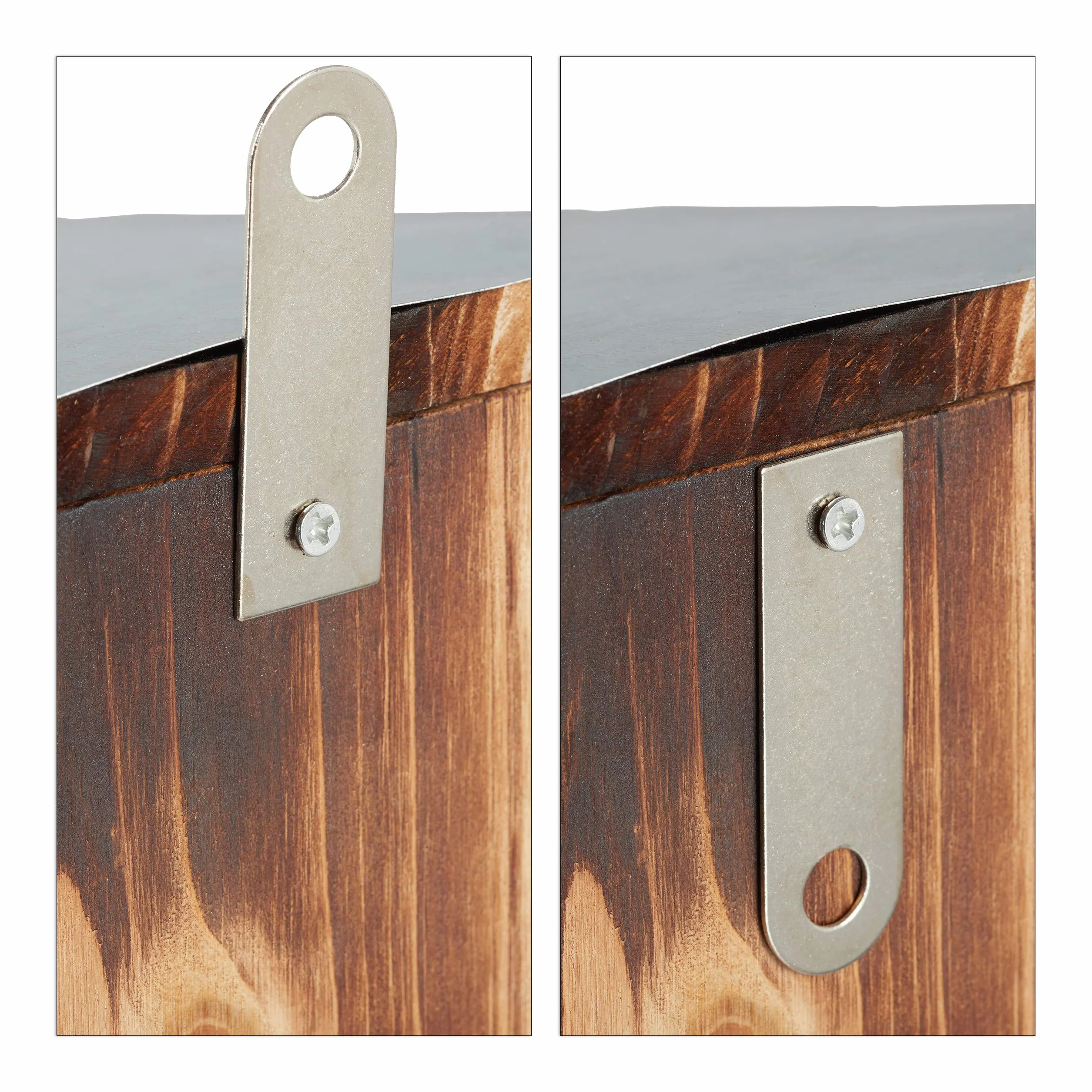 Relaxdays Mangeoire pour écureuils, Hotte en Bois, Toit métallique étanche, à accrocher, pour Le Jardin, Effet flammé, Marron