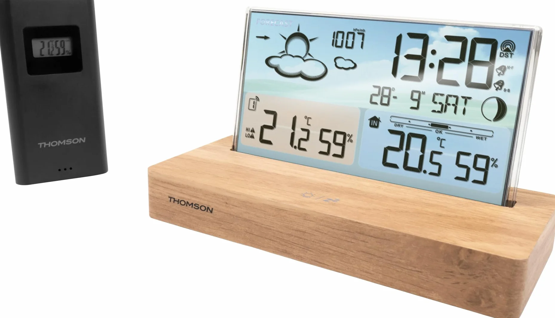 Thomson Réveil station météo base en bois
