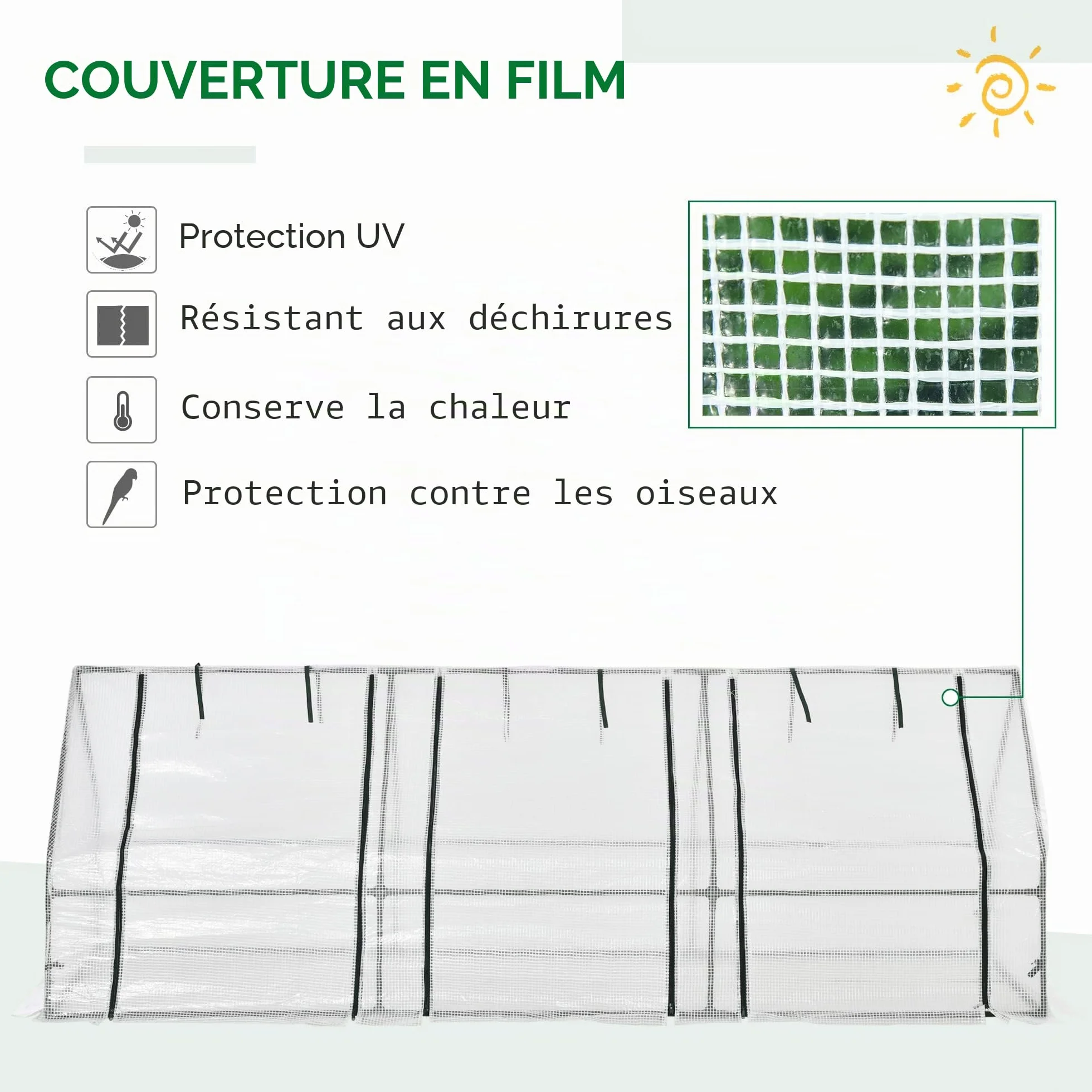 Outsunny Mini Serre de Jardin Mini Serre Tunnel 270L x 90l x 90H cm Toit Pointu Acier PE Haute densité 140 g/m² Anti-UV fenêtres avec Zip enroulables Blanc