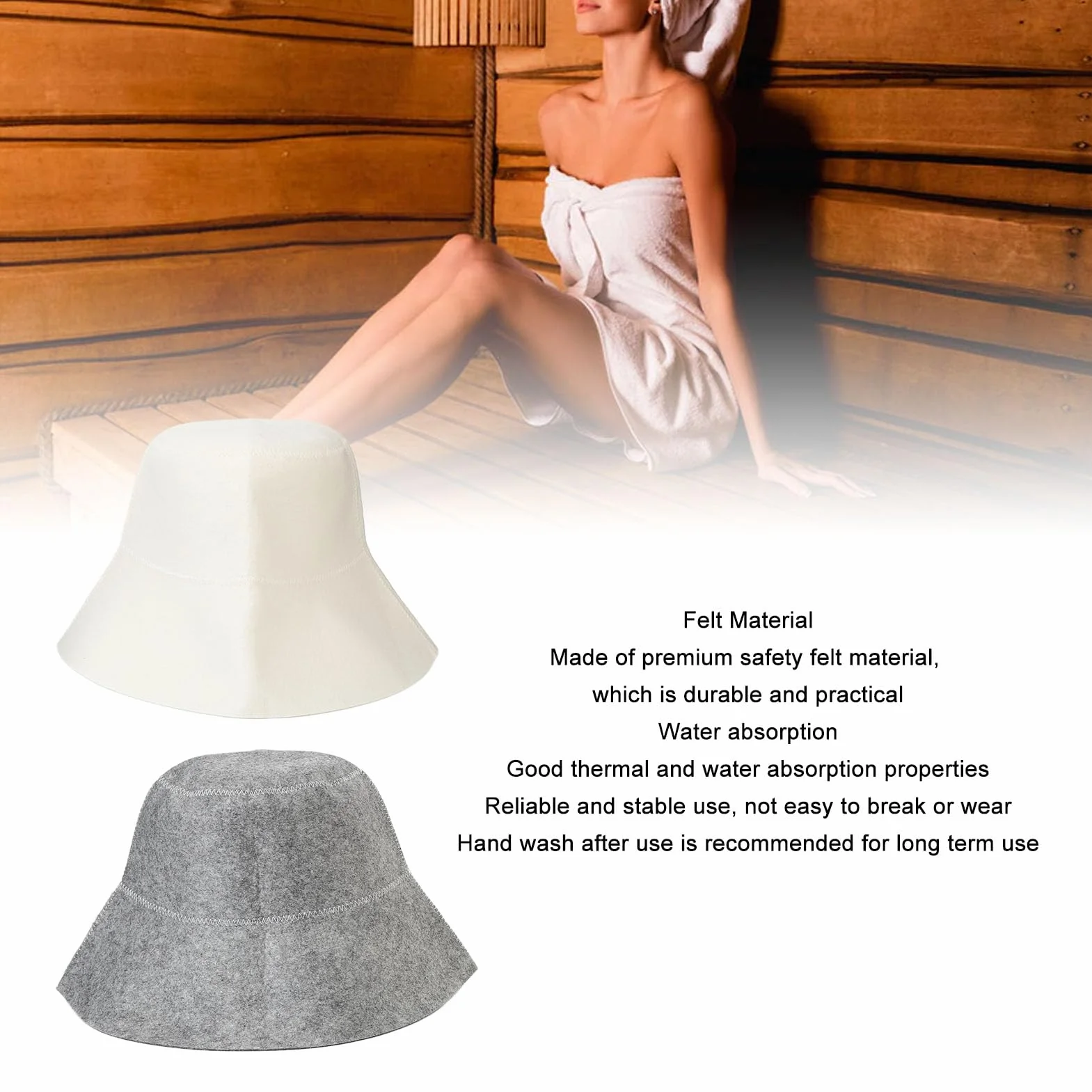 Chapeau de Sauna Anti-chaleur, 2 Pièces, Gris et Blanc