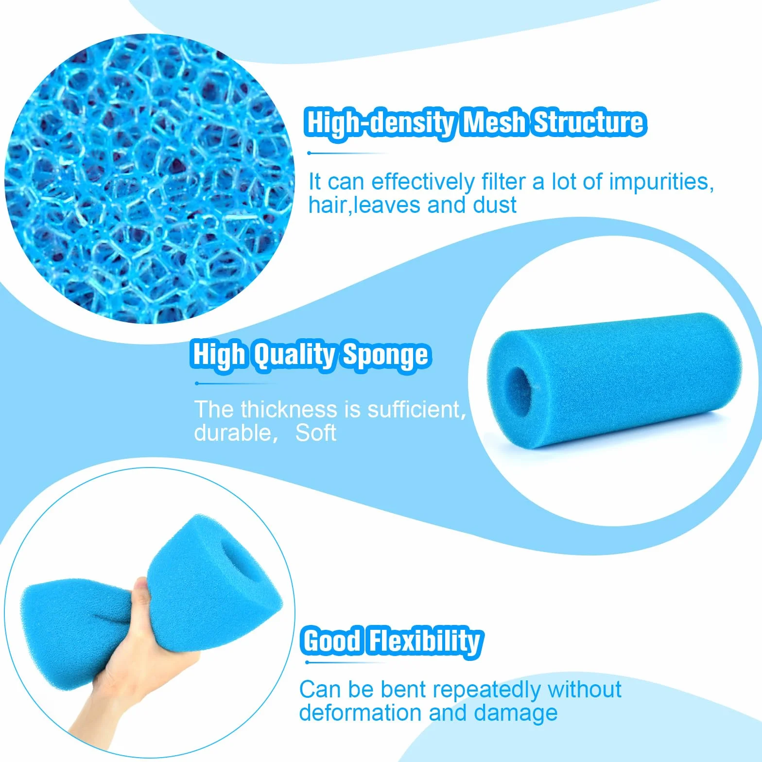 Lot de 4 Éponge Filtrante Type A, Filtre en Mousse pour Spa, Filtre de Piscine en Mousse, Cartouche de Filtre en Mousse, Réutilisables et Lavable, pour Spa, Piscine