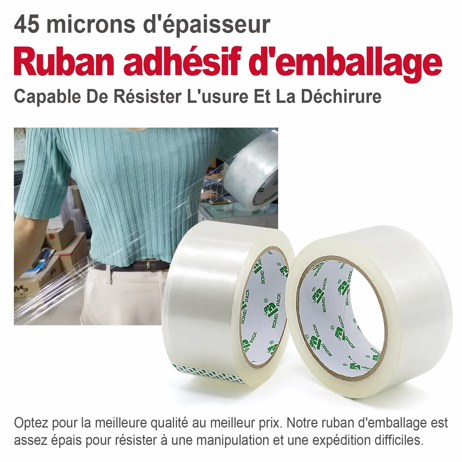 BOMEI PACK 6 rouleaux ruban adhésif transparent 48 mm x 66 m avec dévidoir