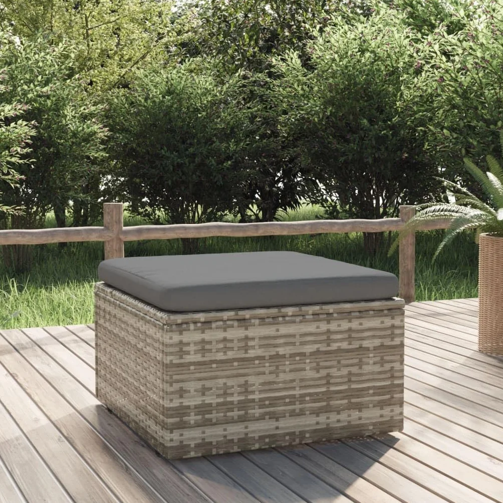 Repose pied de jardin et coussin Gris 55x55x30cm Résine tressée