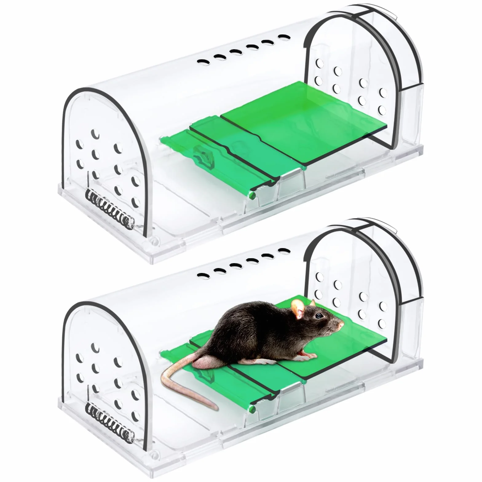 Lot de 2 Piège à Souris Vivante, Piège À Souris Réutilisable pour Rongeurs, Attrape Souris Libération sans Contact, Attrape Souris Intelligent avec Trou pour Cuisine, Jardin, Maison, Grenier, Garage