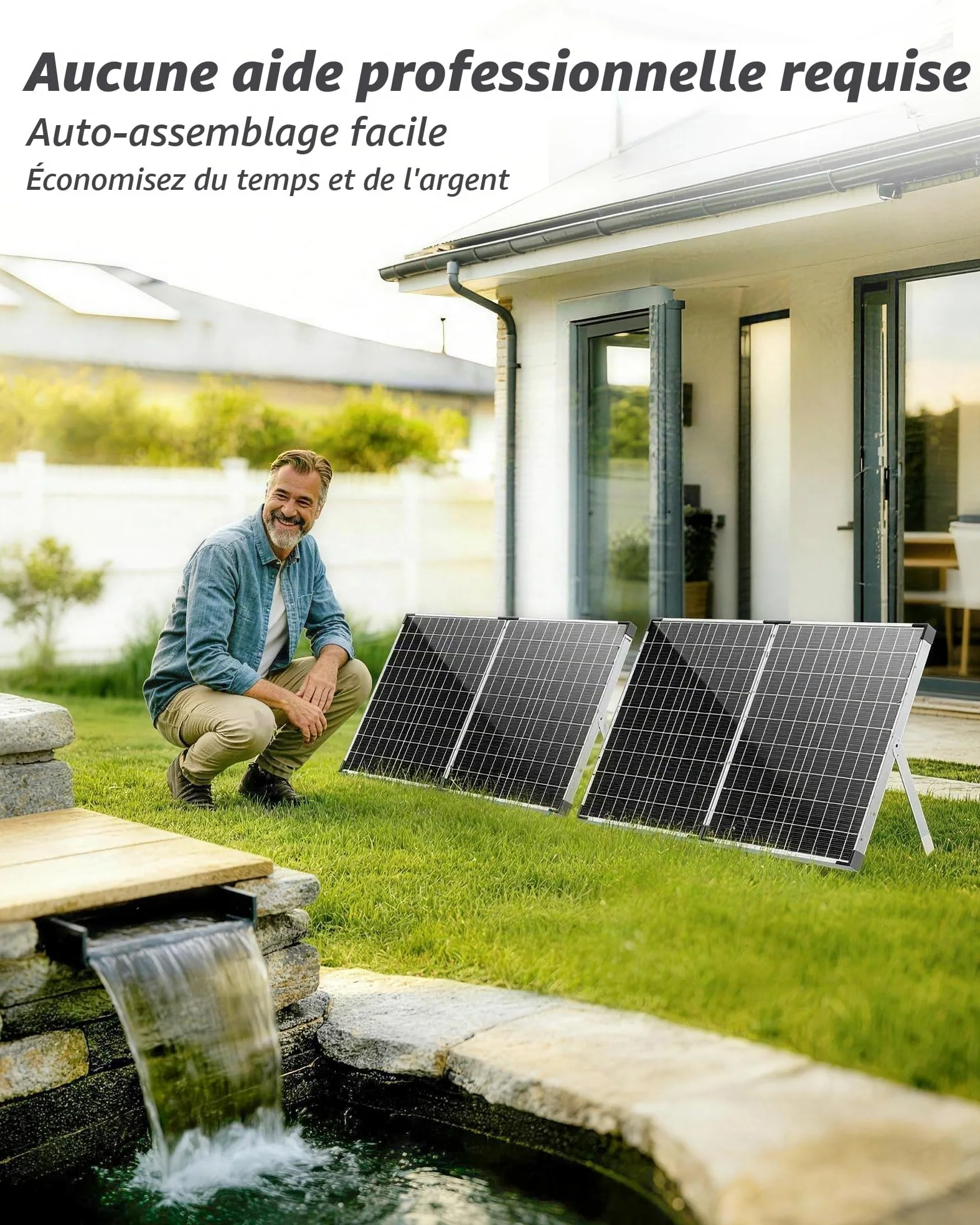 POPOSOAP Cascade d’étang solaire avec panneau solaire 120W & pompe 6000 L/h, tuyau ondulé 3m, média filtrants, cascade pour étang de jardin extérieur, ruisseaux