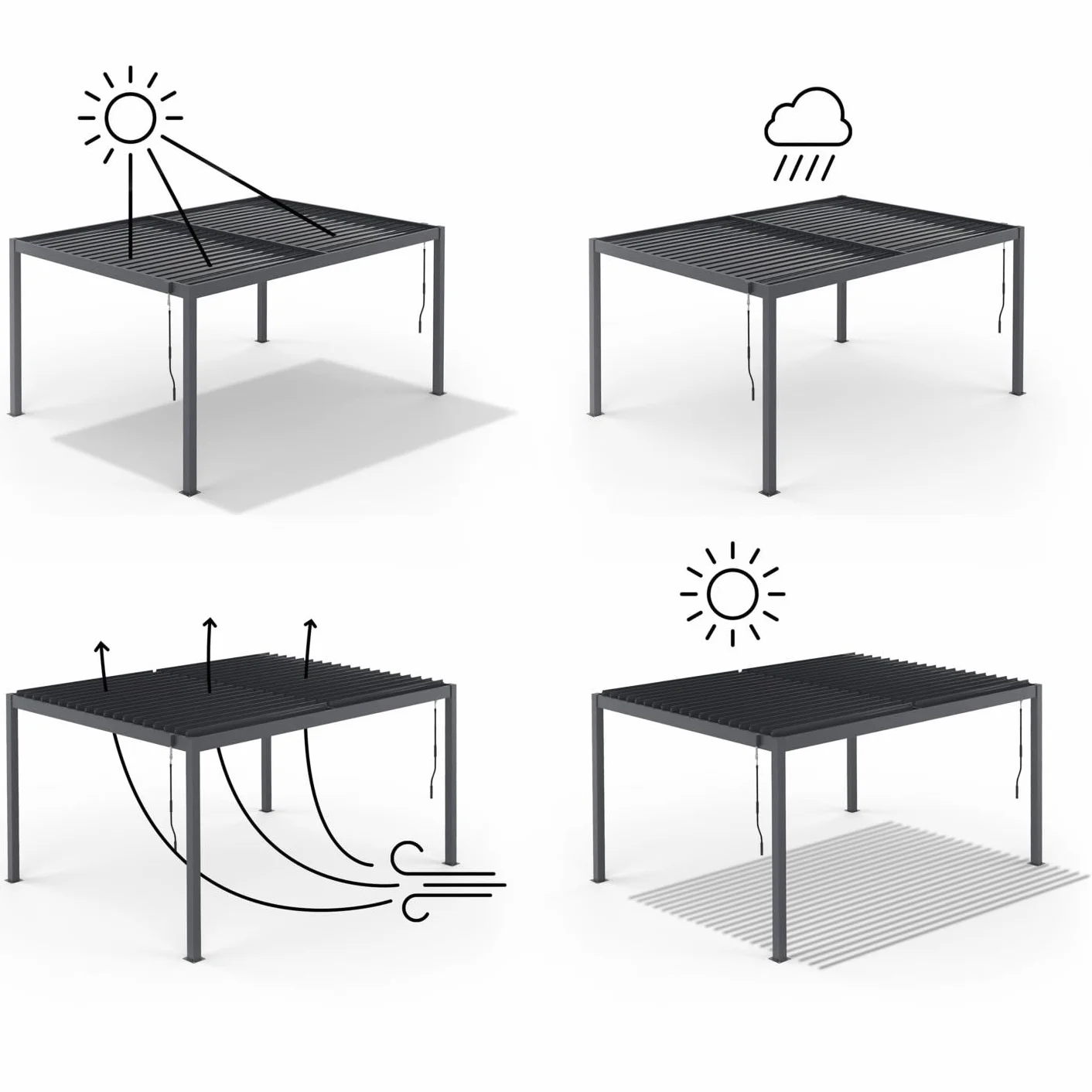 IDMarket - Pergola bioclimatique Lames orientables Acier 3x4 M avec persiennes Horizontales Gris Anthracite