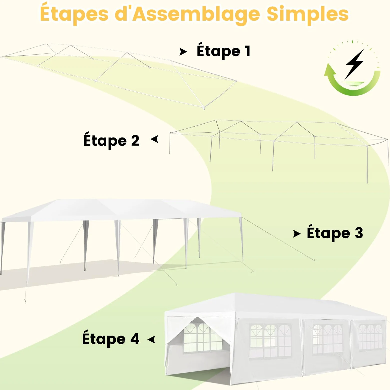 COSTWAY Tonnelle de Jardin 3x9m inclut 6 Murs Amovibles avec Fenêtre sur Côté, 2 Entrées de Porte, Abri Robuste avec Piquets de Terre