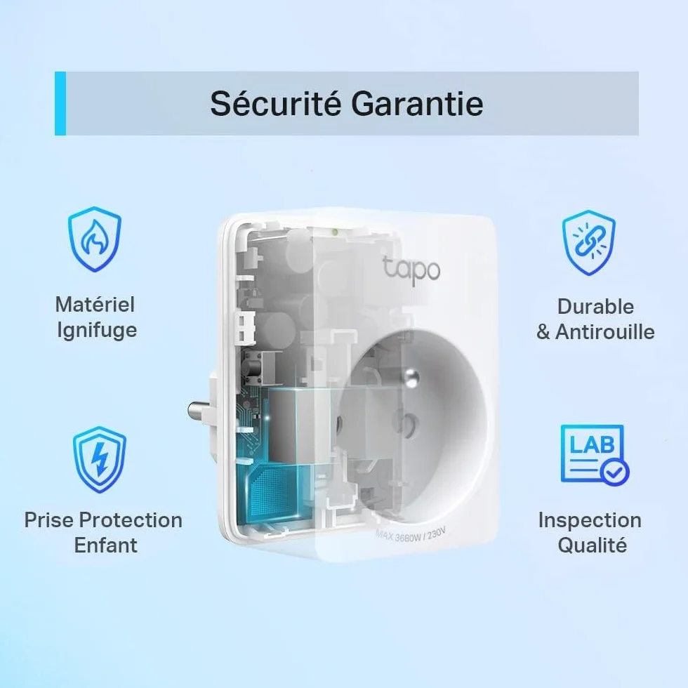 Tapo Prise Connectée WiFi Intelligente 10A Type E Compatible Alexa Google Home Tapo P100 1 Pack