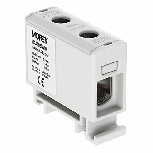 Bloc de distribution F. AL/CU 5 broches 50 mm2 1000 V AC/DC Pince isolée OTL Morek 3811