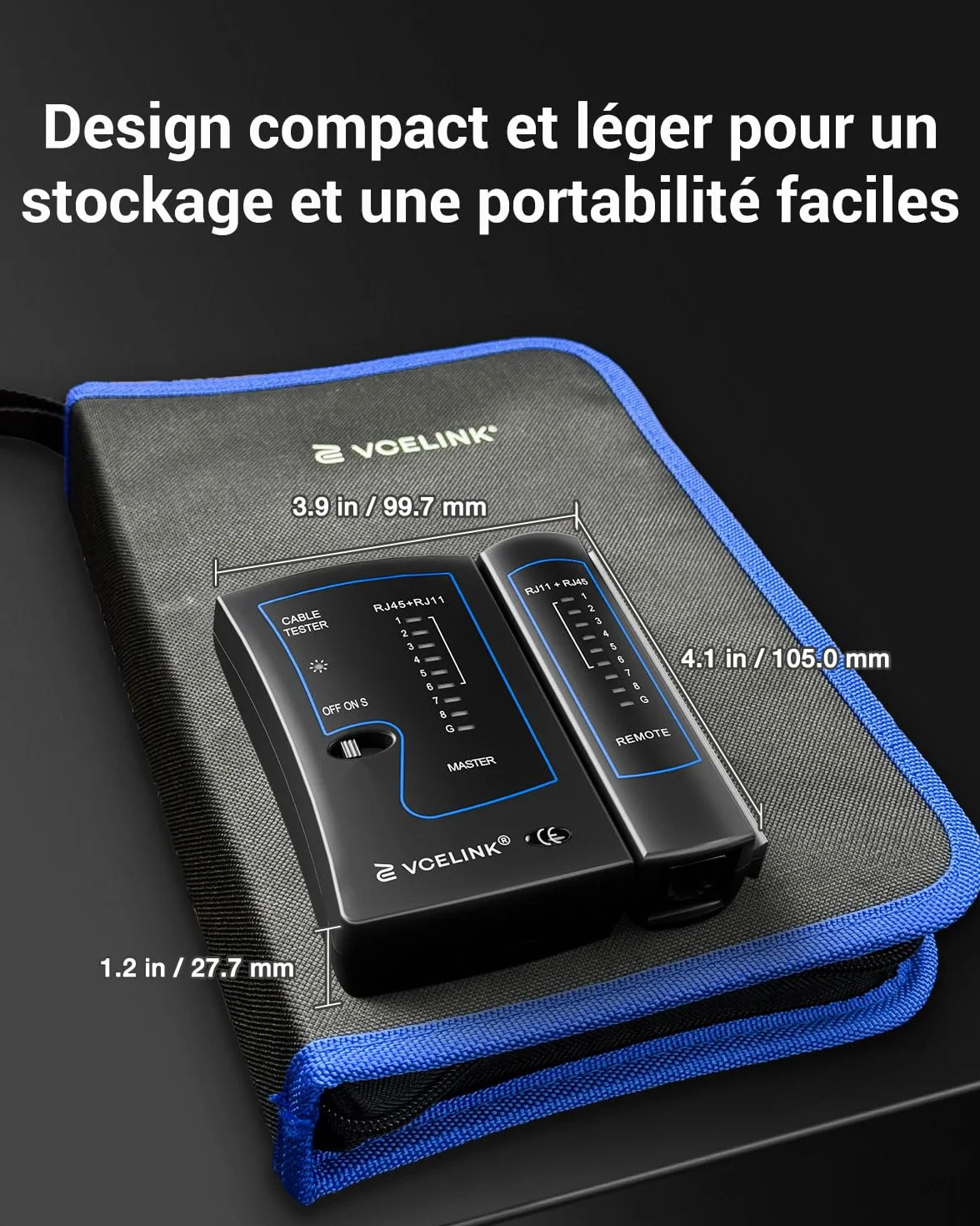 VCELINK Testeur RJ45 Testeur de Câble Réseau pour CAT7 CAT6A CAT6 CAT5E CAT5 RJ11 Noir