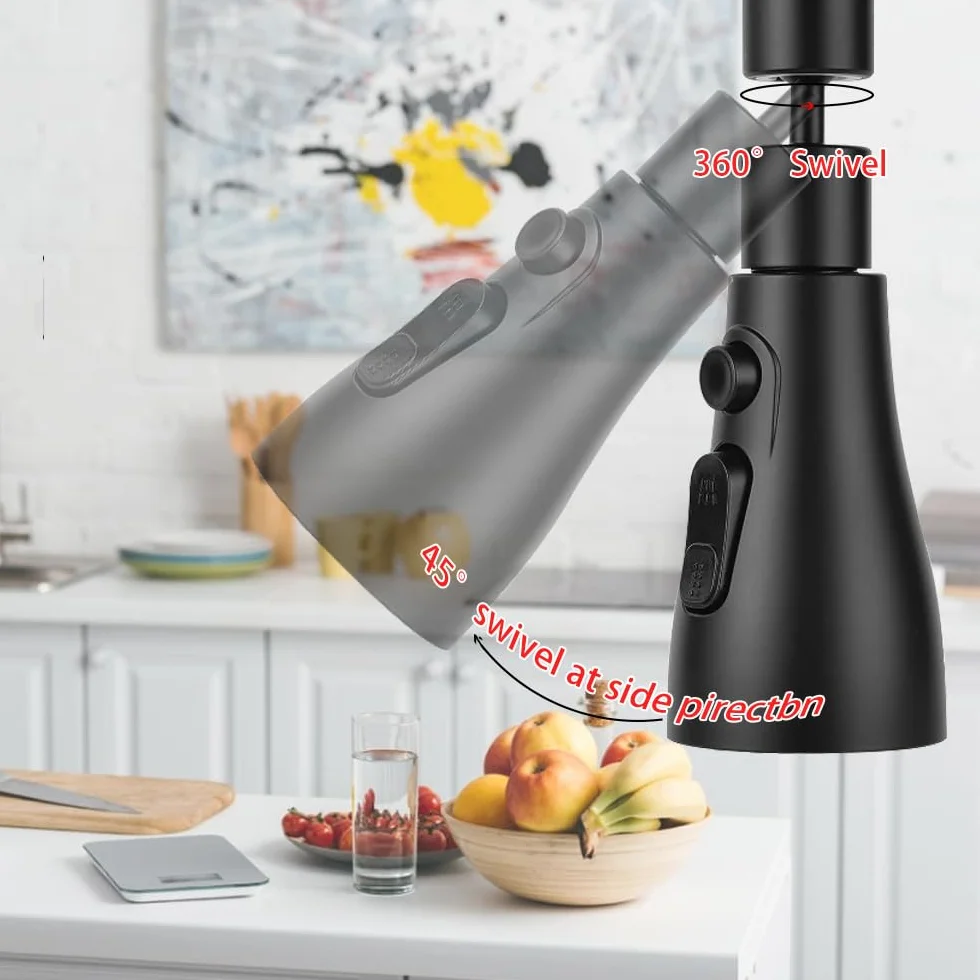 Embout Robinet Cuisine 360° Rotatif 3 Modes Douchette Évier avec Adaptateur FM22 Noir