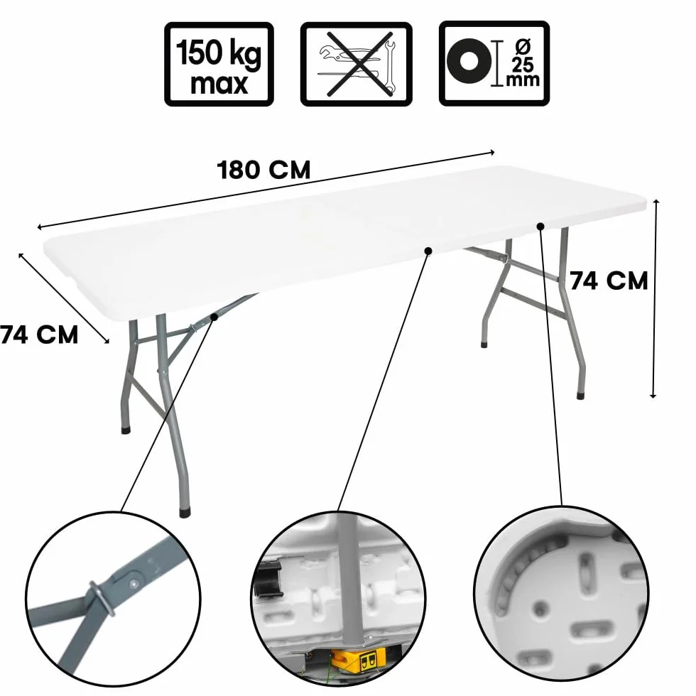 Oxeo Lot de 2 Tables Pliantes Jardin 180cm Portable Camping Pique Nique 8 Places Blanc