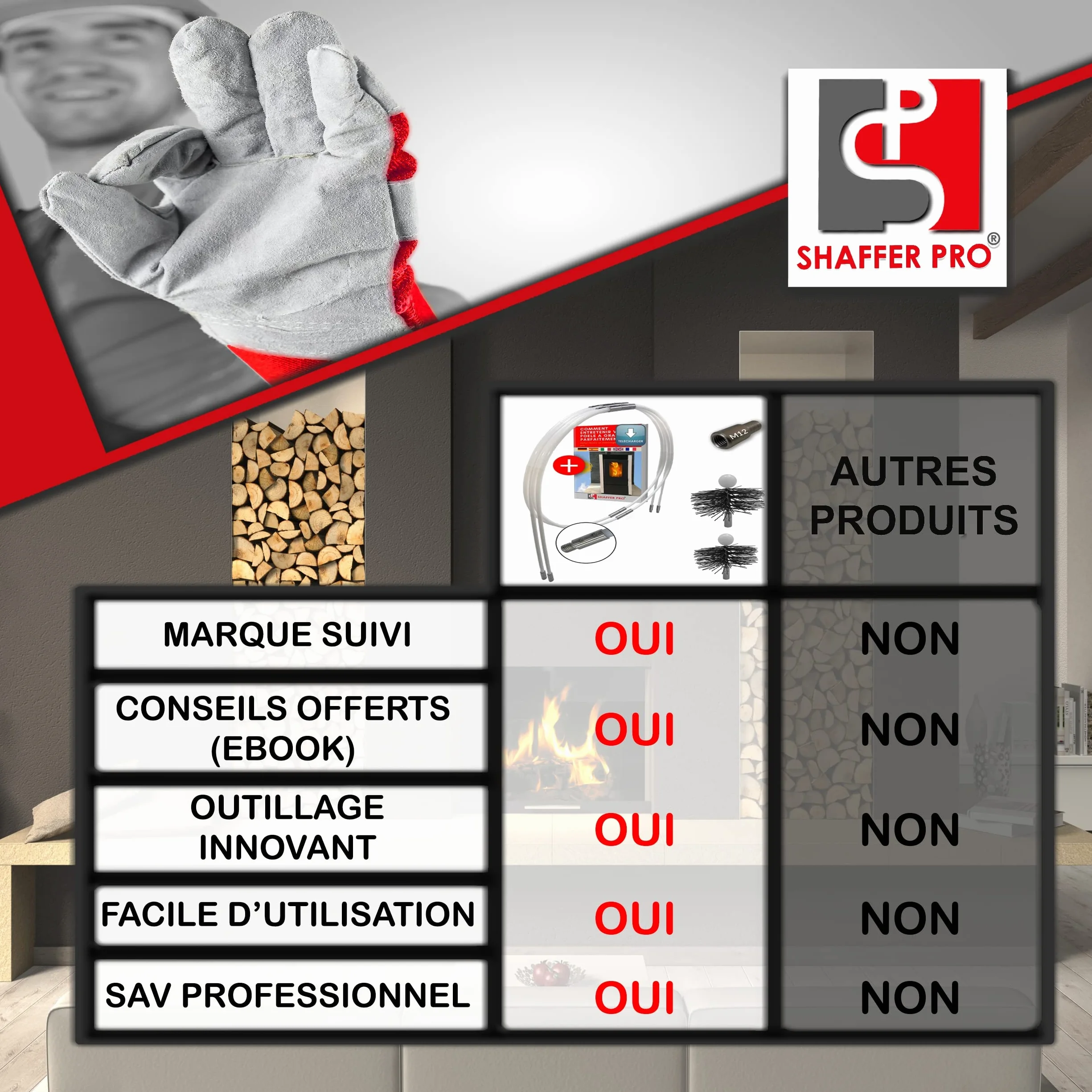 Kit de ramonage pour poêle à granulés 6 mètres | Hérisson 80/100 mm | 10 tiges flexible