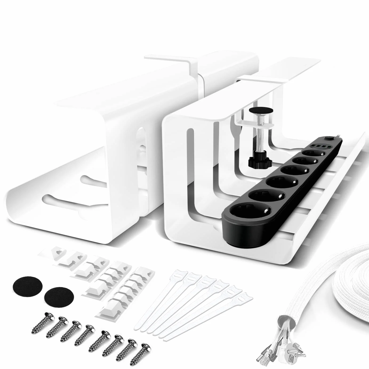 Lannvan 2-Pack Cable Management Set 40CM Blanc Chemins de Câbles sans perçage