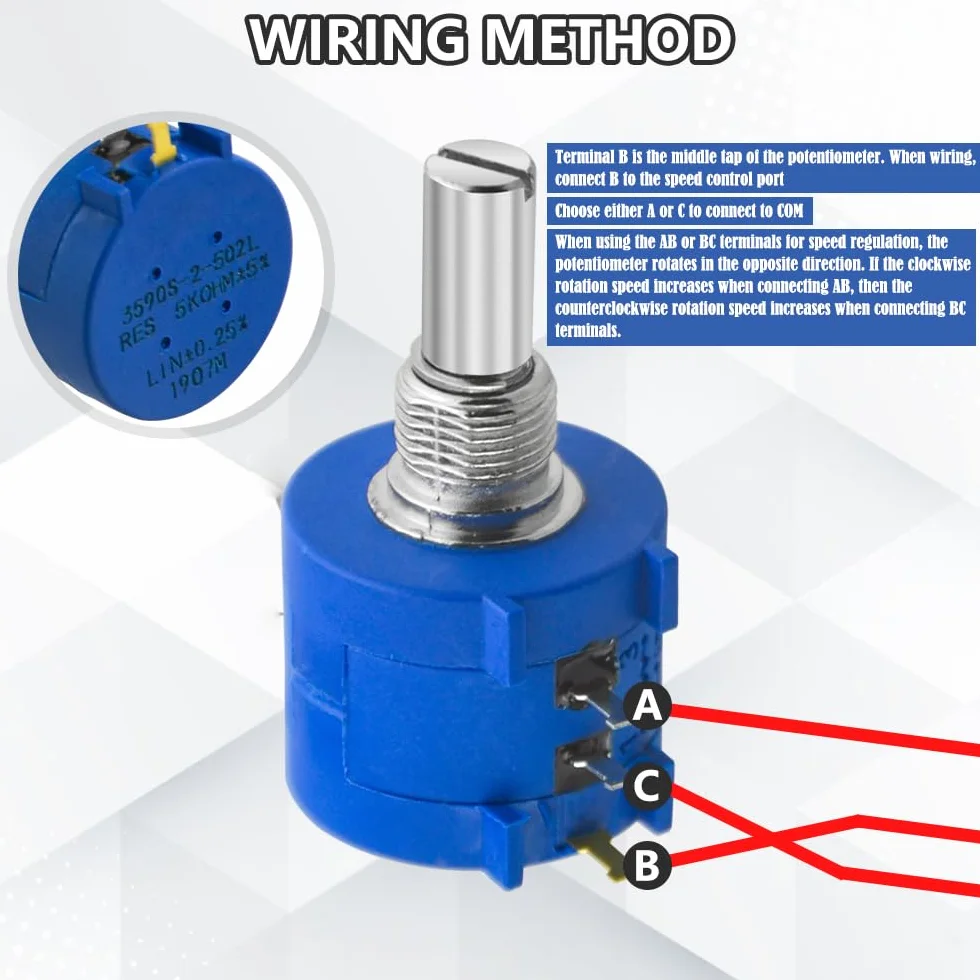 Potentiomètre multitour de précision réglable 5K Ohm 10 Tours 3590S-2-502L