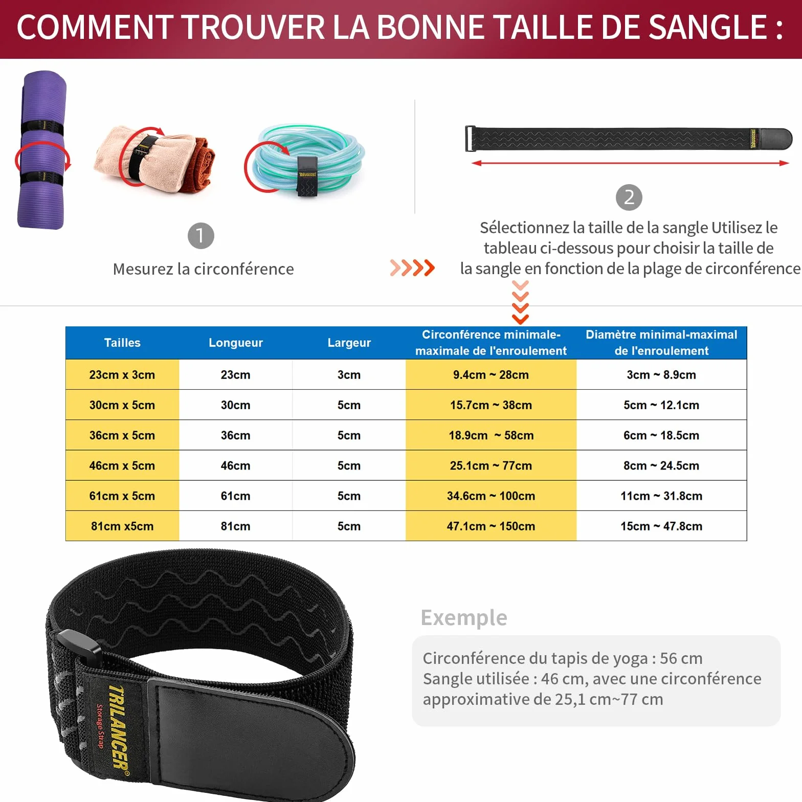 Trilancer Sangle Élastique 30x5cm 8 Pièces Anti-dérapante Résistant