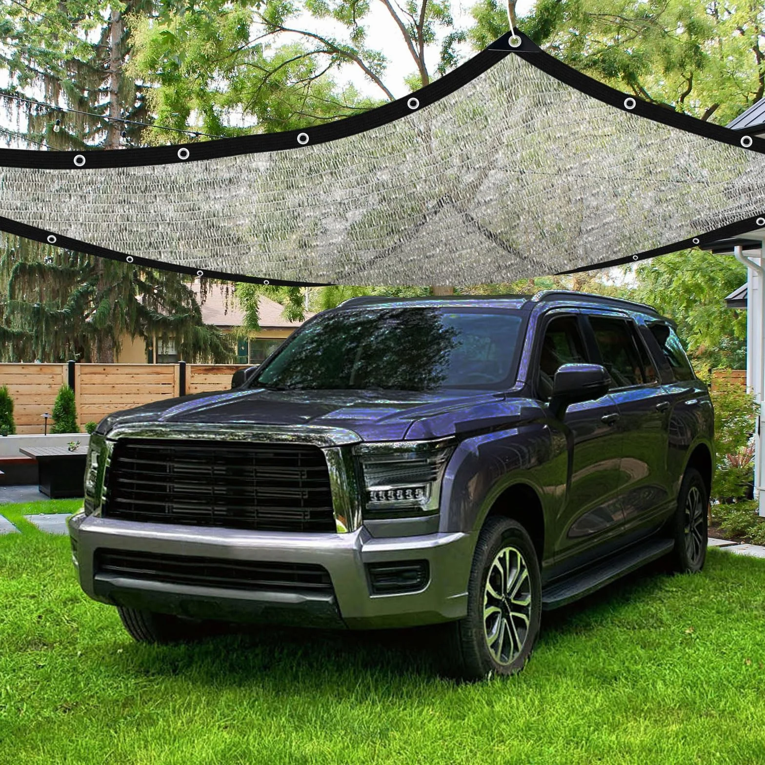 Filet d'ombrage pour voiture 3x4 m 80% aluminium avec œillets respirant
