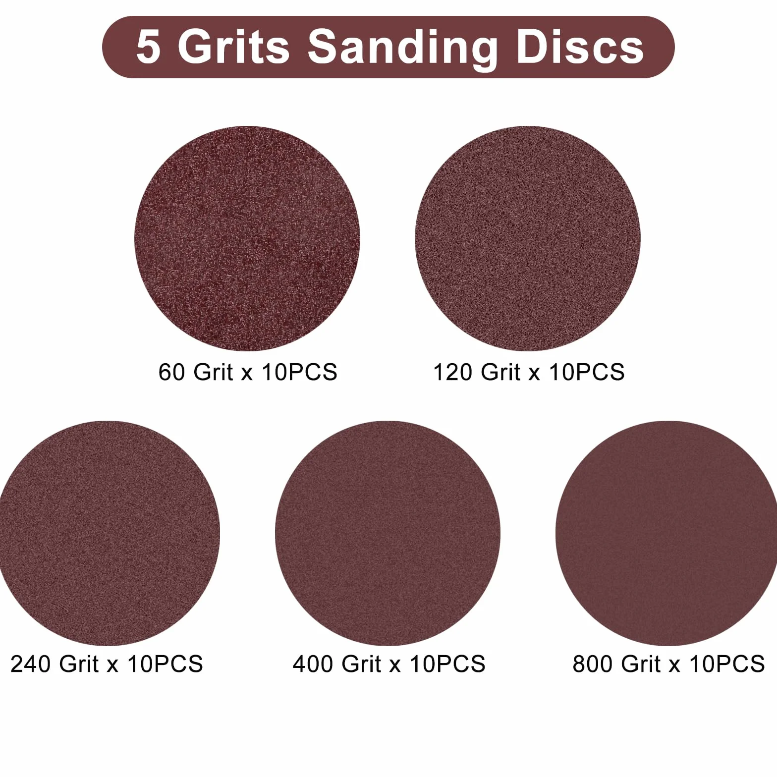 Disques Abrasifs 125mm 8 Trous, Lot de 50 Pièces Grain 60/120/240/400/800 pour Ponceuse Excentrique