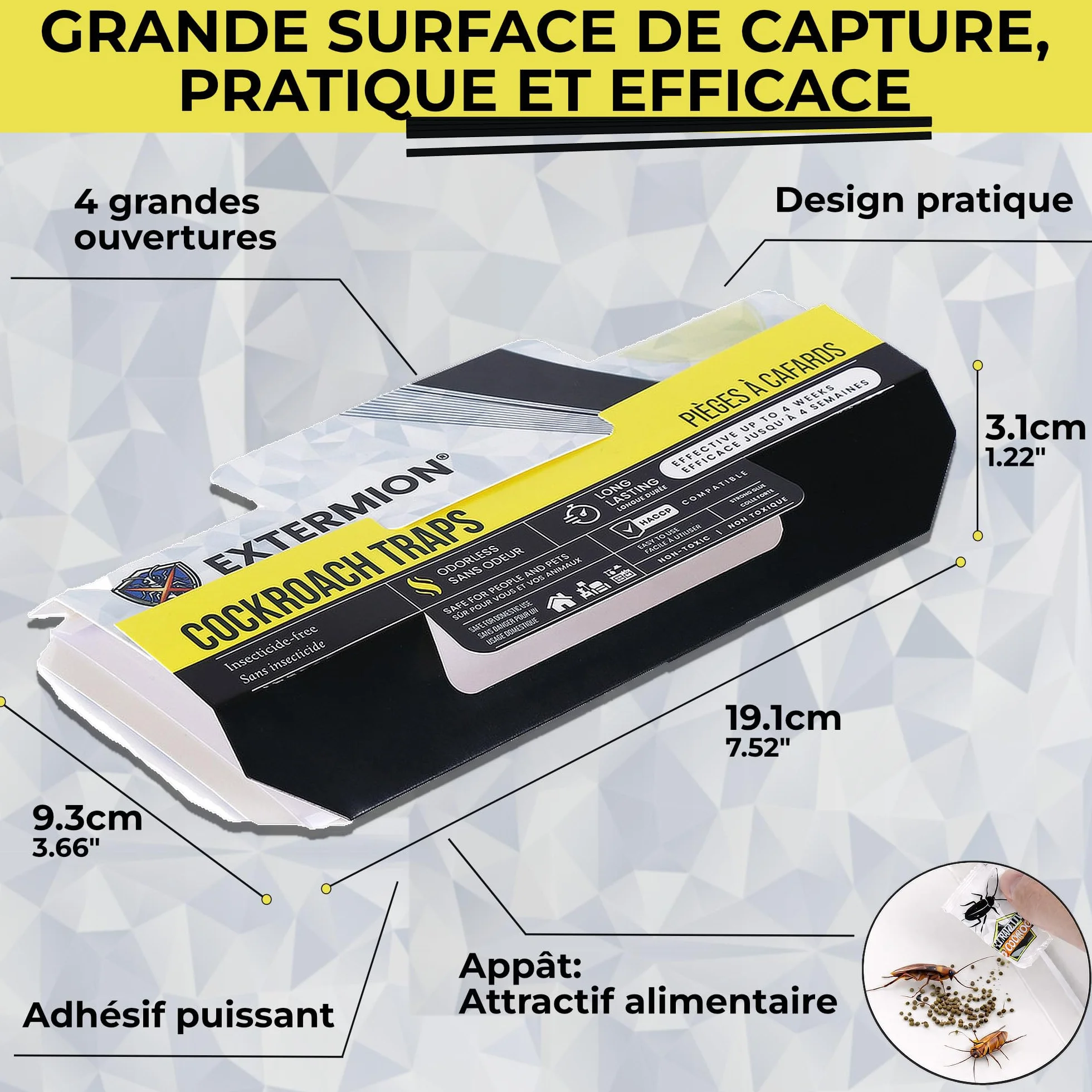 Pièges Cafards Collants avec Attractif – Kit 10 Pièges + 10 Appâts – Piège à Cafards/Blattes sans Insecticide