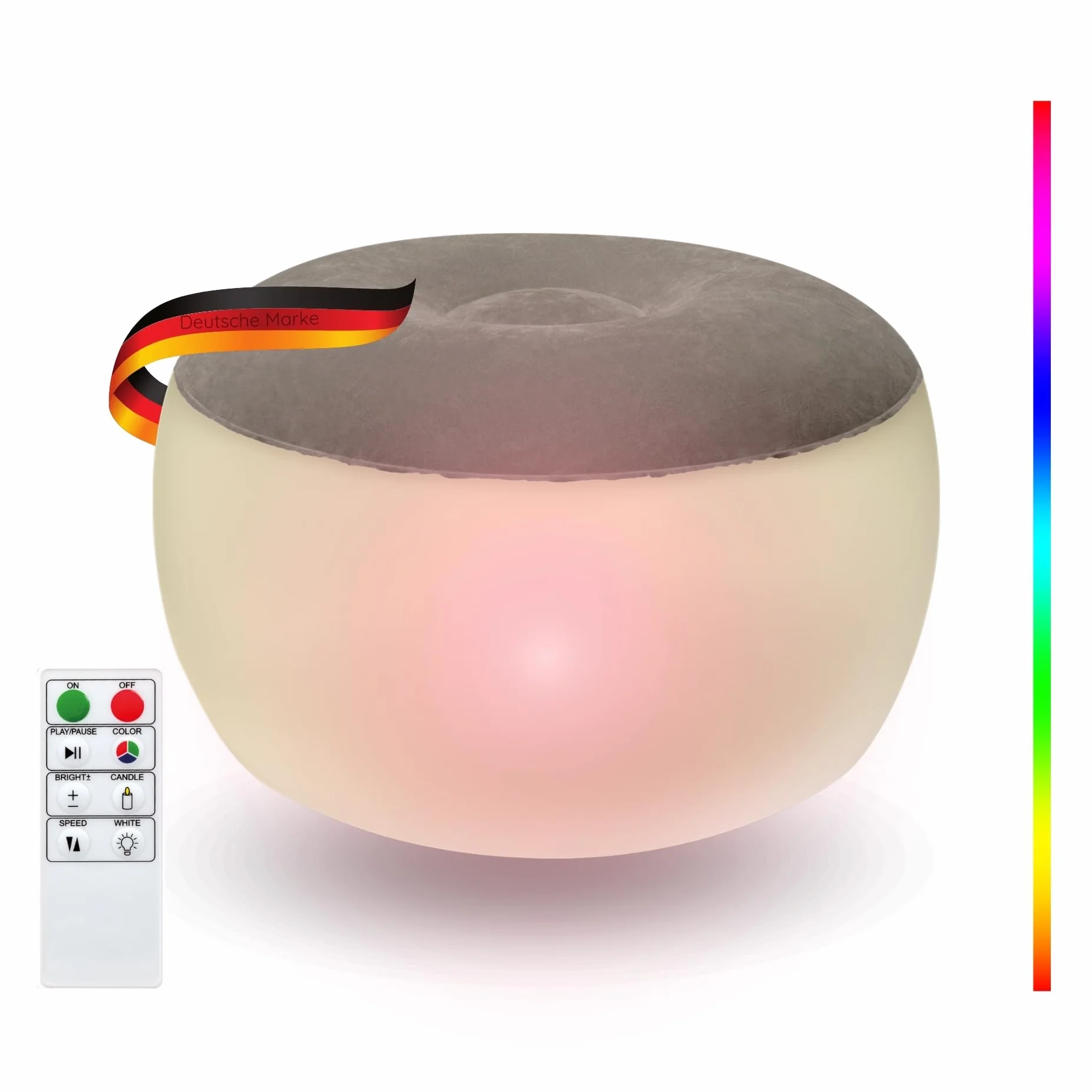 SCHWAIGER 660180 Tabouret LED Outdoor Pouf Loungemöbel Tabouret de Jardin Coussin de Sol Tabouret de Pied pour l'extérieur éclairé RGB Gonflable 55cm de diamètre