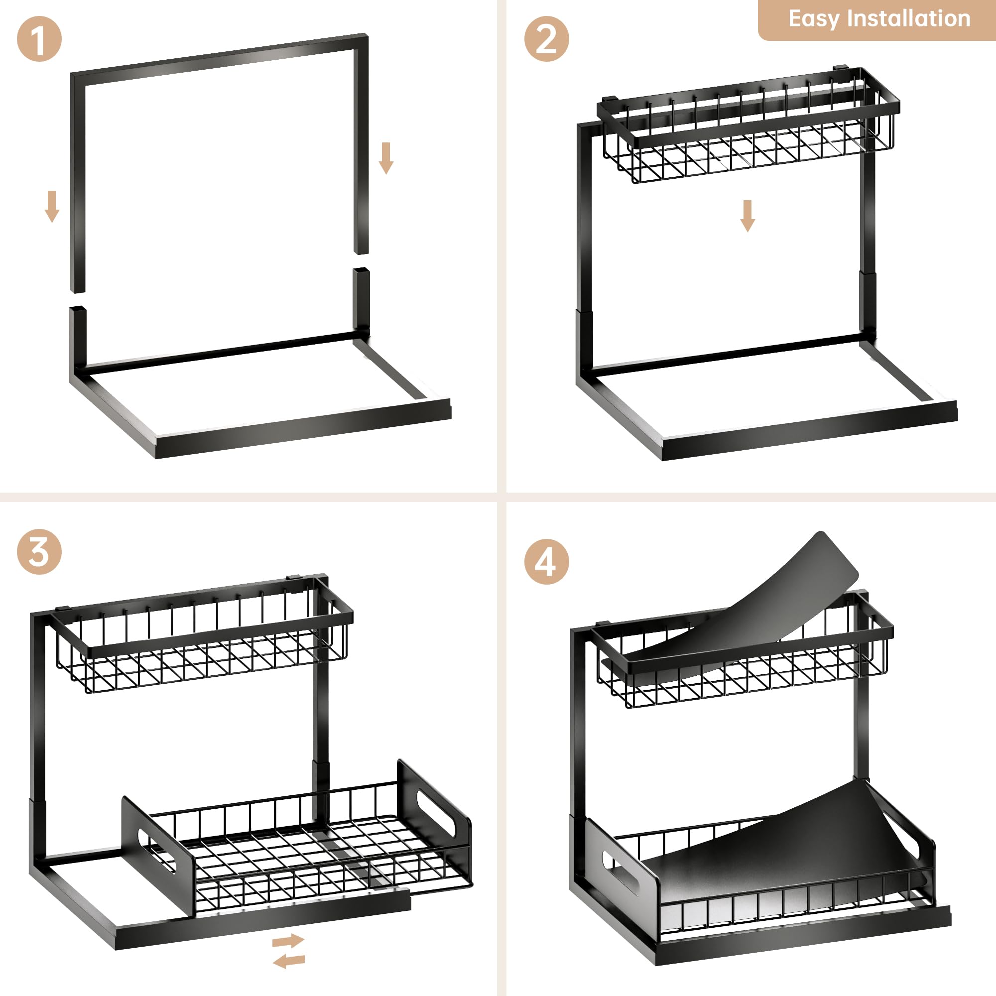Elegant Slide-Out Under Sink Organizer Shelf - Black