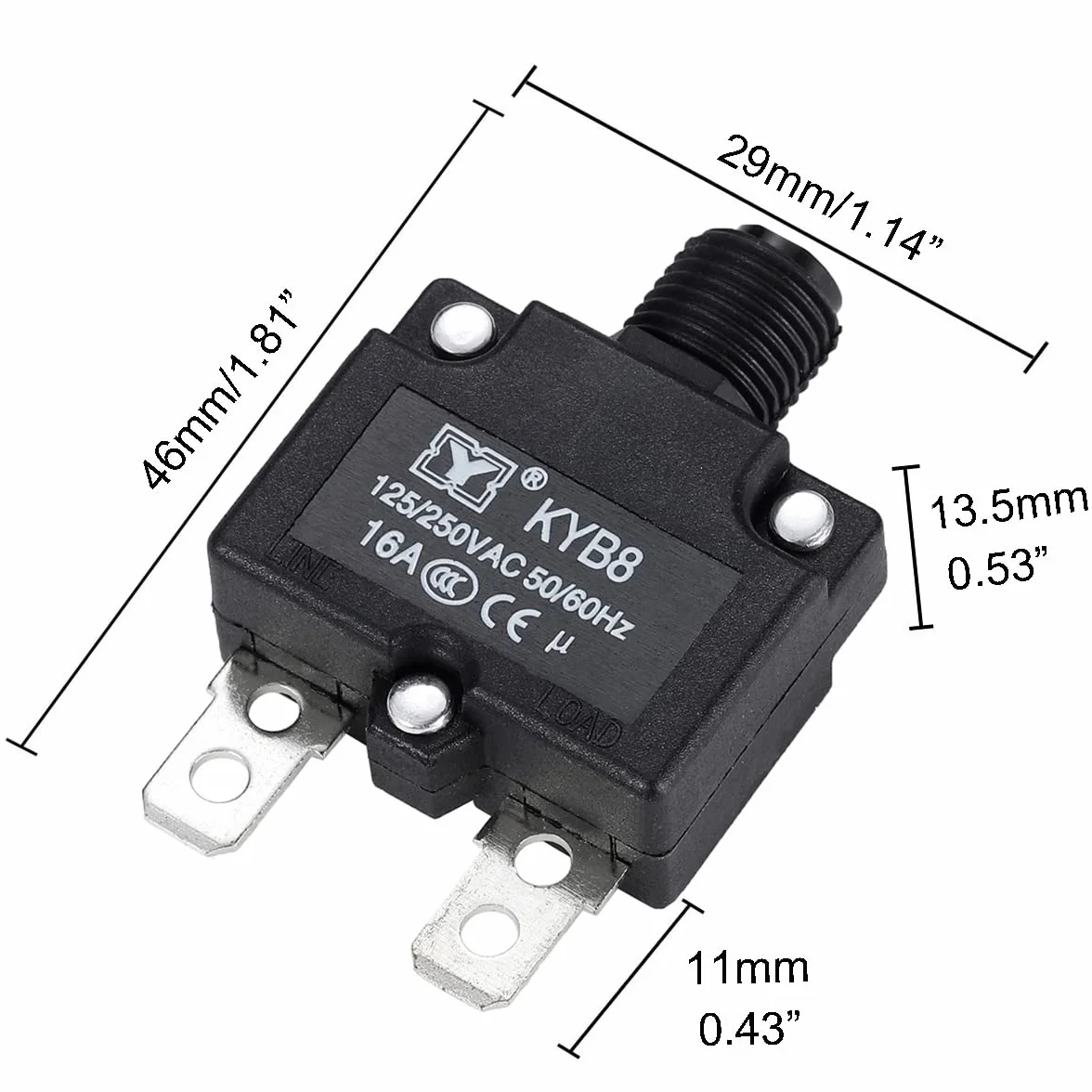 Disjoncteur thermique 16A 125-250V AC 50V DC réinitialisation manuelle Greluma