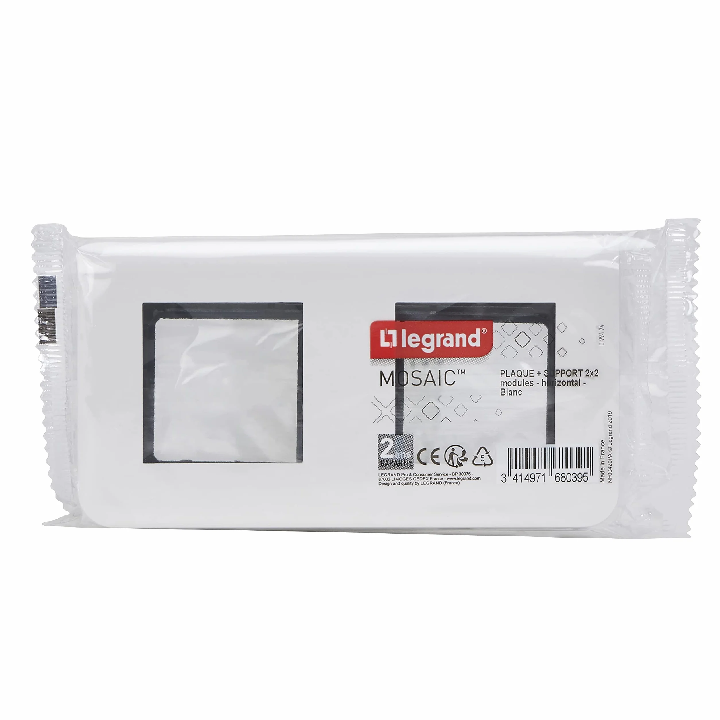Legrand Plaque Mosaic 2x2 Modules Blanc Brillant Fixation Vis Boîte Encastrée
