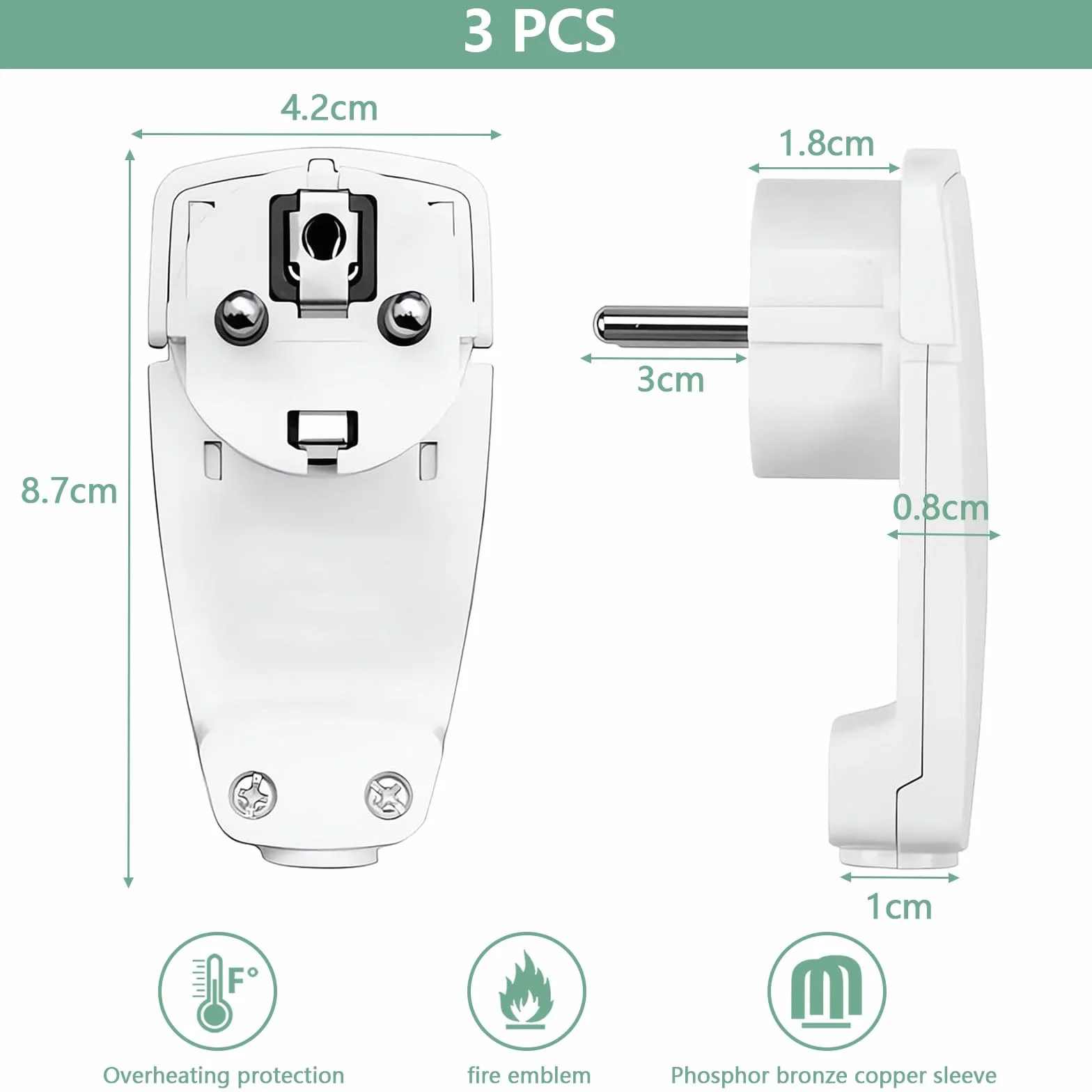 Blanche Prise Extra Plate 3 Pièces Fiche Plate Schuko 1,5 mm² IP20 250 V 16A