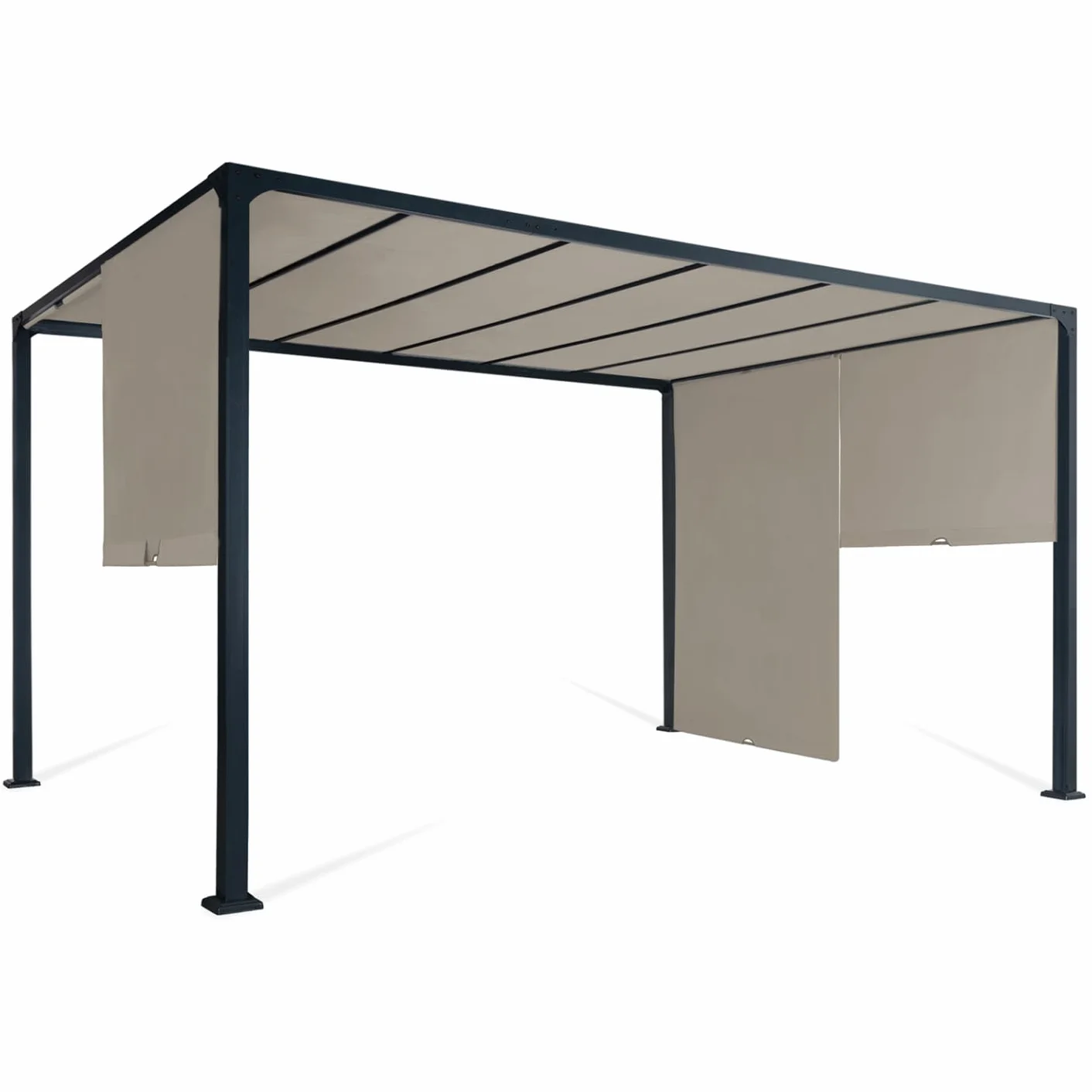 Pergola coulissante 2 pans 3x4 M belvédère Jardin Toile Taupe