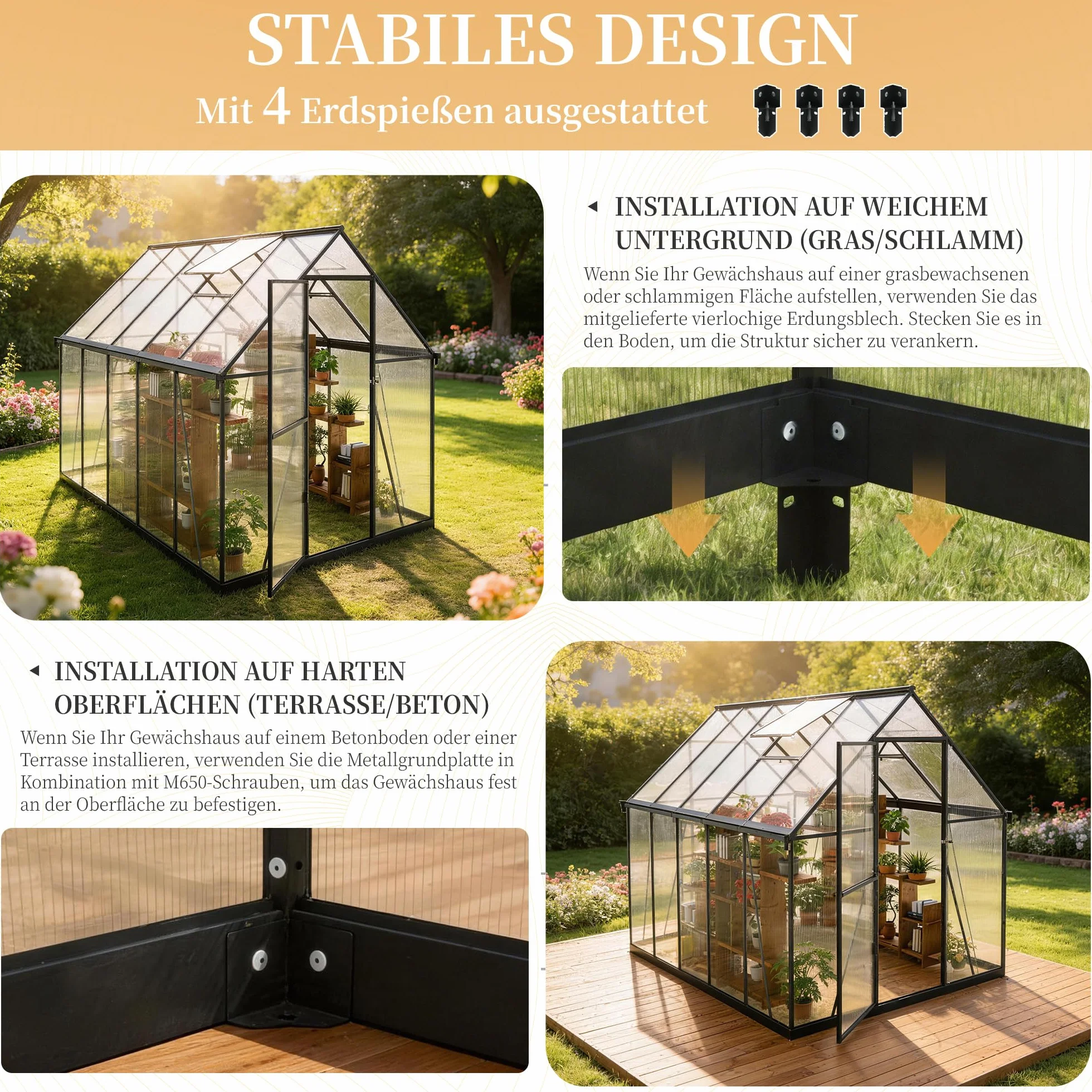 Serre de jardin en polycarbonate de 6 x 10 pieds praticable, maison de plantes de jardin extérieur avec ventilation, porte verrouillable, cadre en aluminium