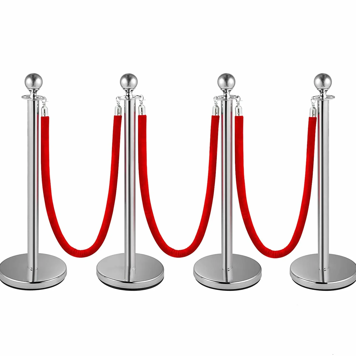 Poteaux de Guidage avec Corde en Velour Rouge 1,5 m, Barrière de Queue pour Contrôle de Foule, Base Creuse Argent