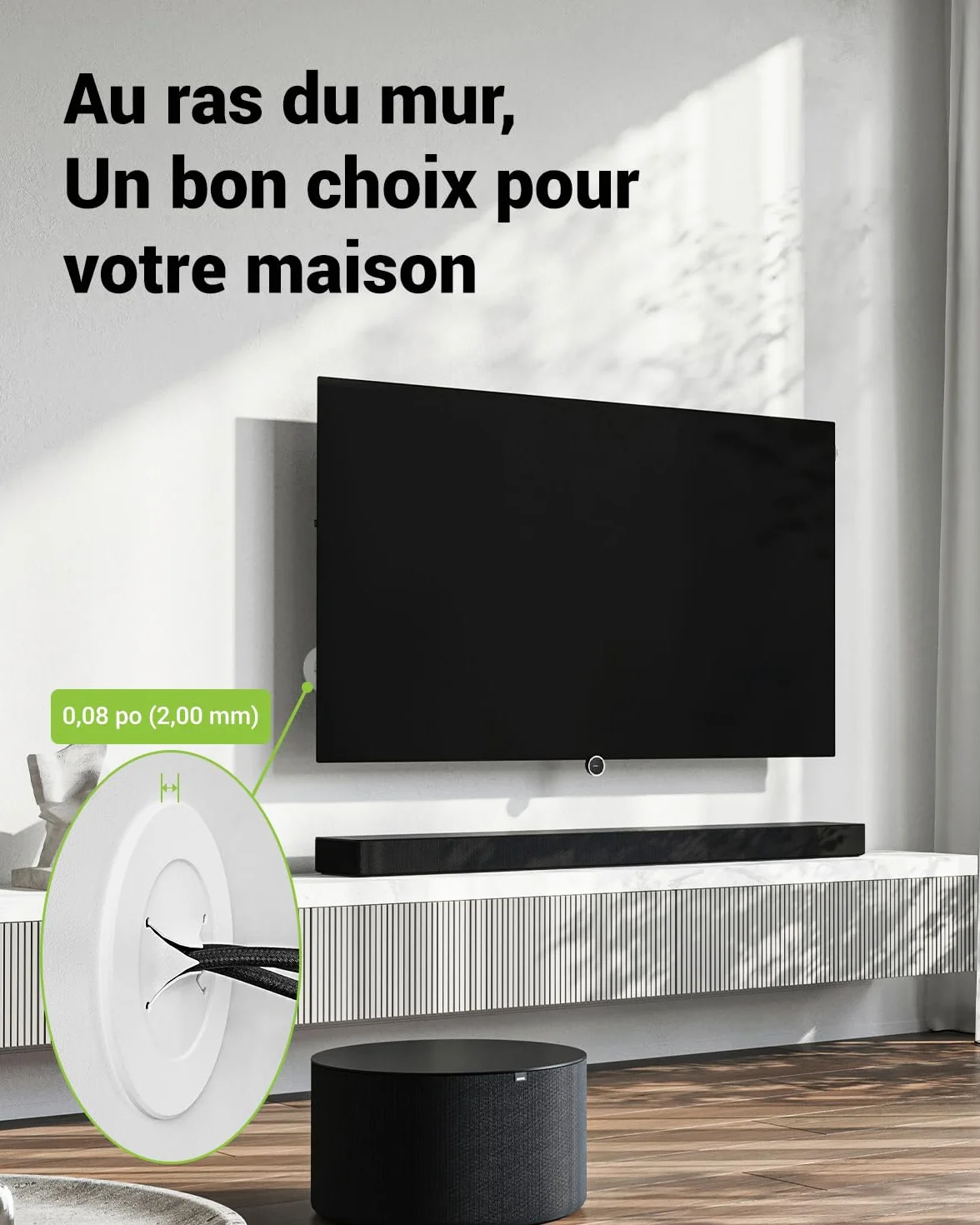 Lot de 2 passe-câbles encastrés avec scie cloche 76 mm blanc pour téléviseur mural