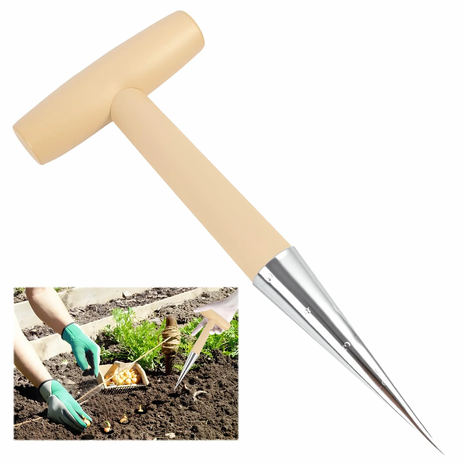 Plantoir à Main en Acier Inoxydable avec Manche en Bois Ergonomique – Outil de Jardinage Durable et Élégant pour la Plantation de Bulbes, Graines et Plantes Herbacées Facile à nettoyer