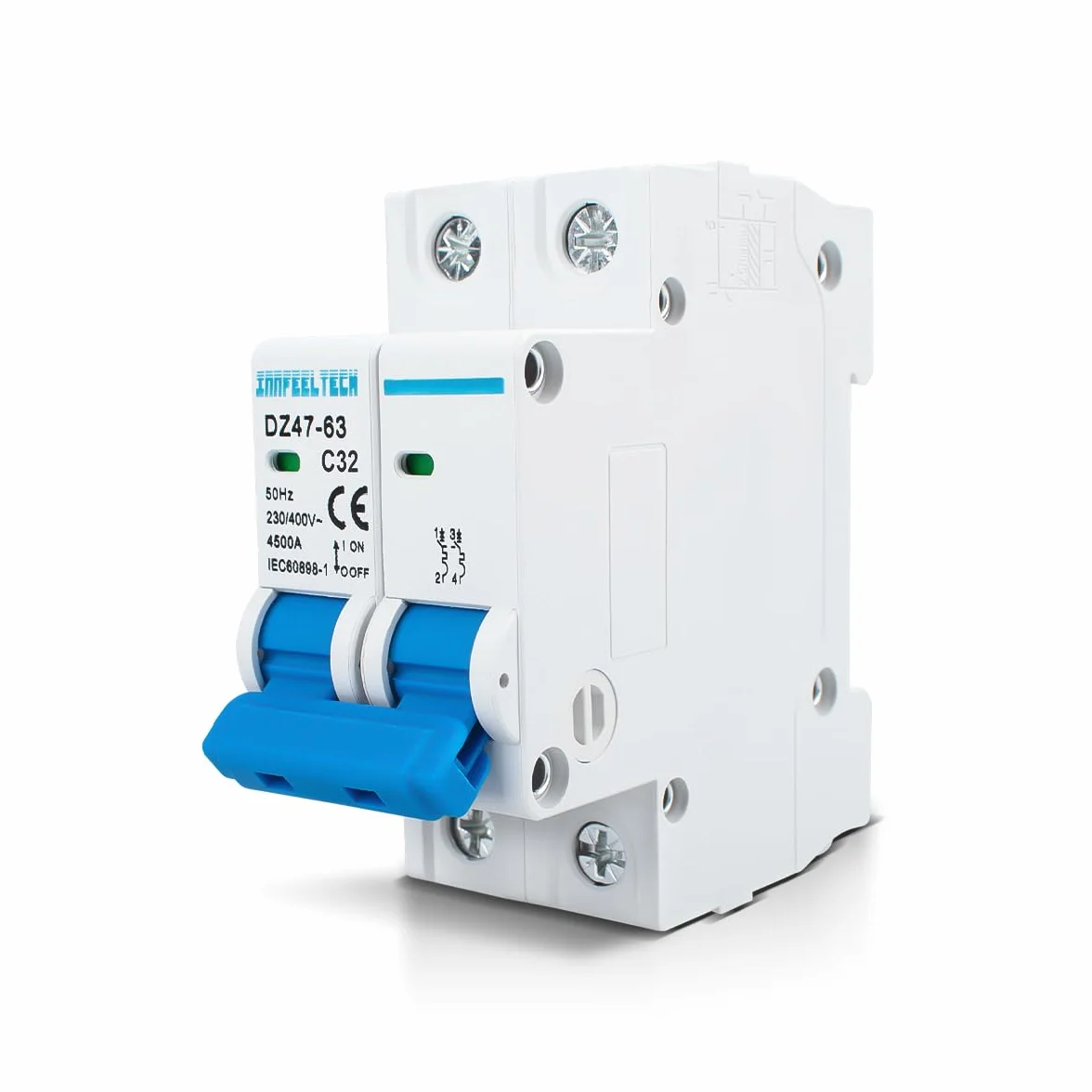 Disjoncteur MCB Bipolaire 32 Ampère 230V pour rail DIN
